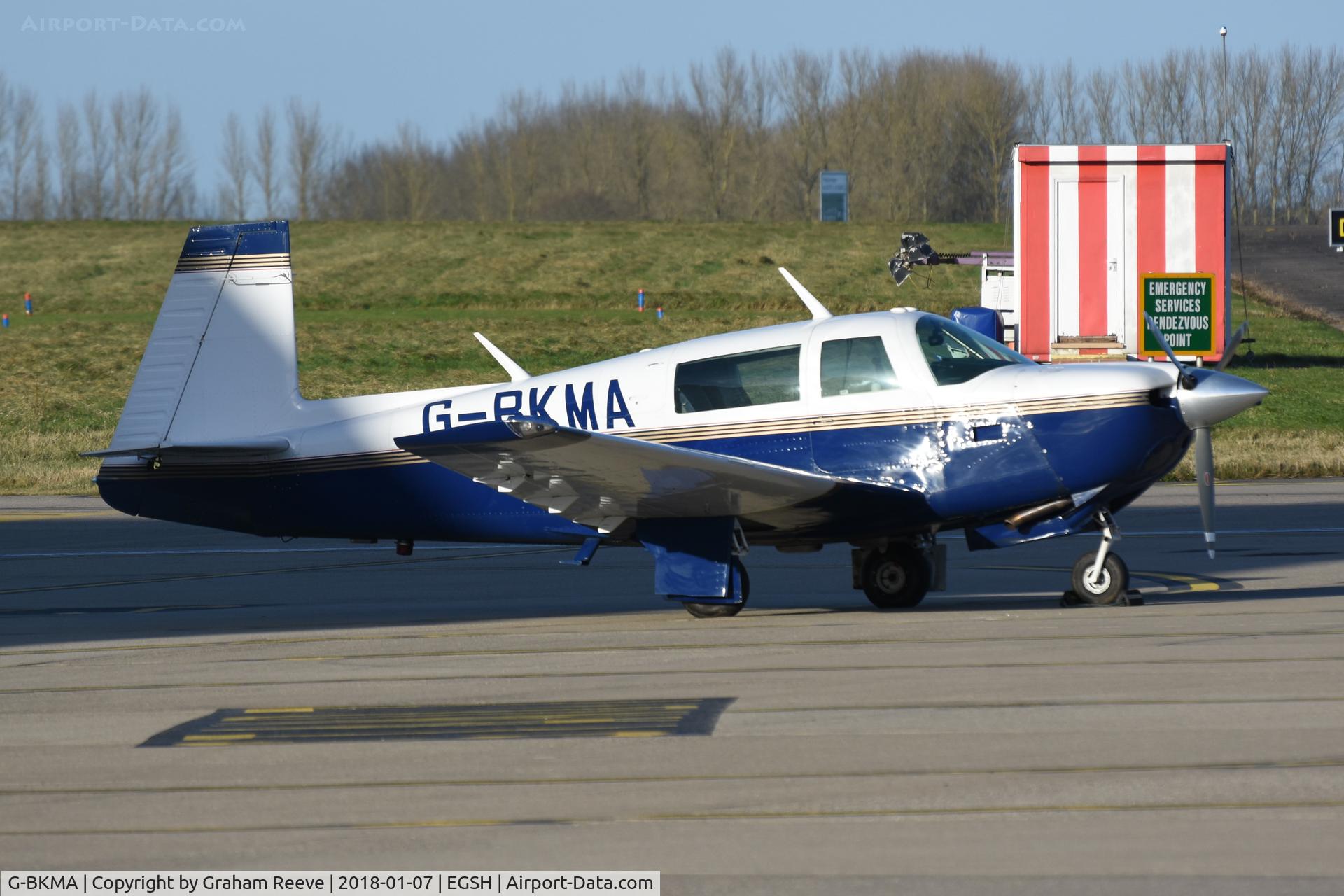 G-BKMA, 1982 Mooney M20J 201 C/N 24-1316, Parked at Norwich.