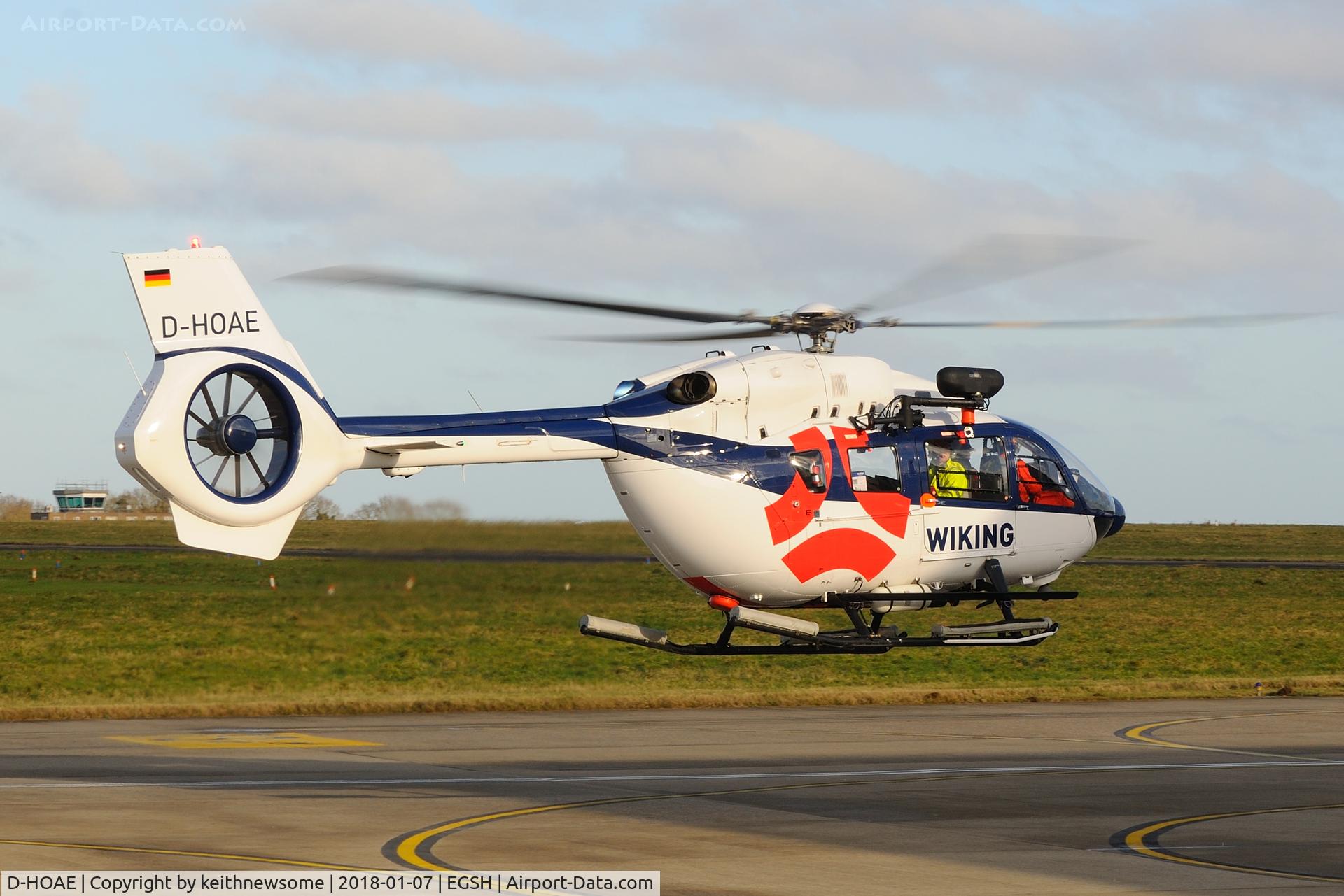 D-HOAE, 2016 Airbus Helicopters H-145 (BK-117D-2) C/N 20105, Leaving Norwich for Gt Oakley, Essex.
