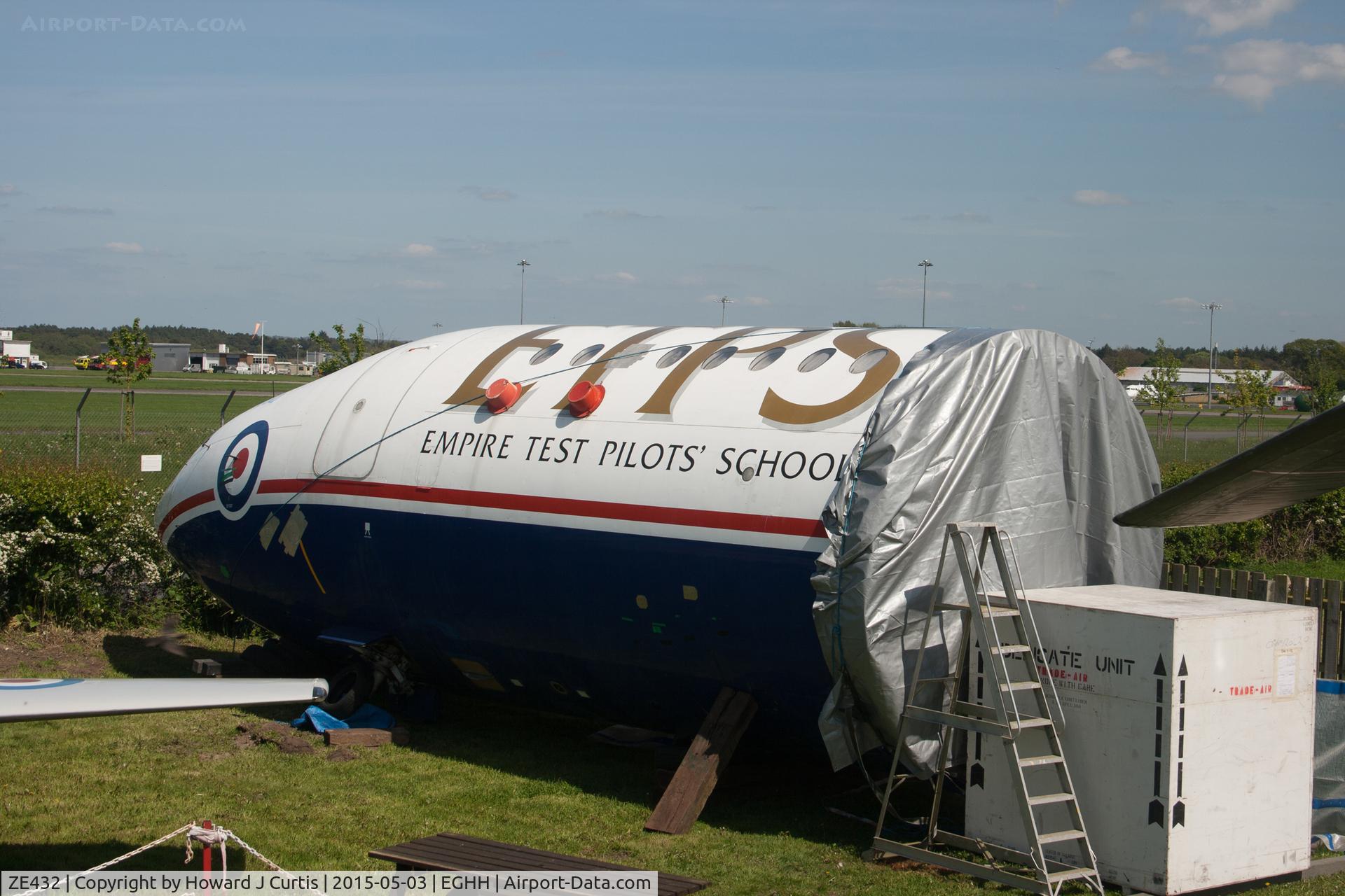 ZE432, 1973 BAC 111-479FU One-Eleven C/N BAC.250, The nose newly arrived at the Bournemouth Aviation Museum (initially on its side before the specially made mount was built).