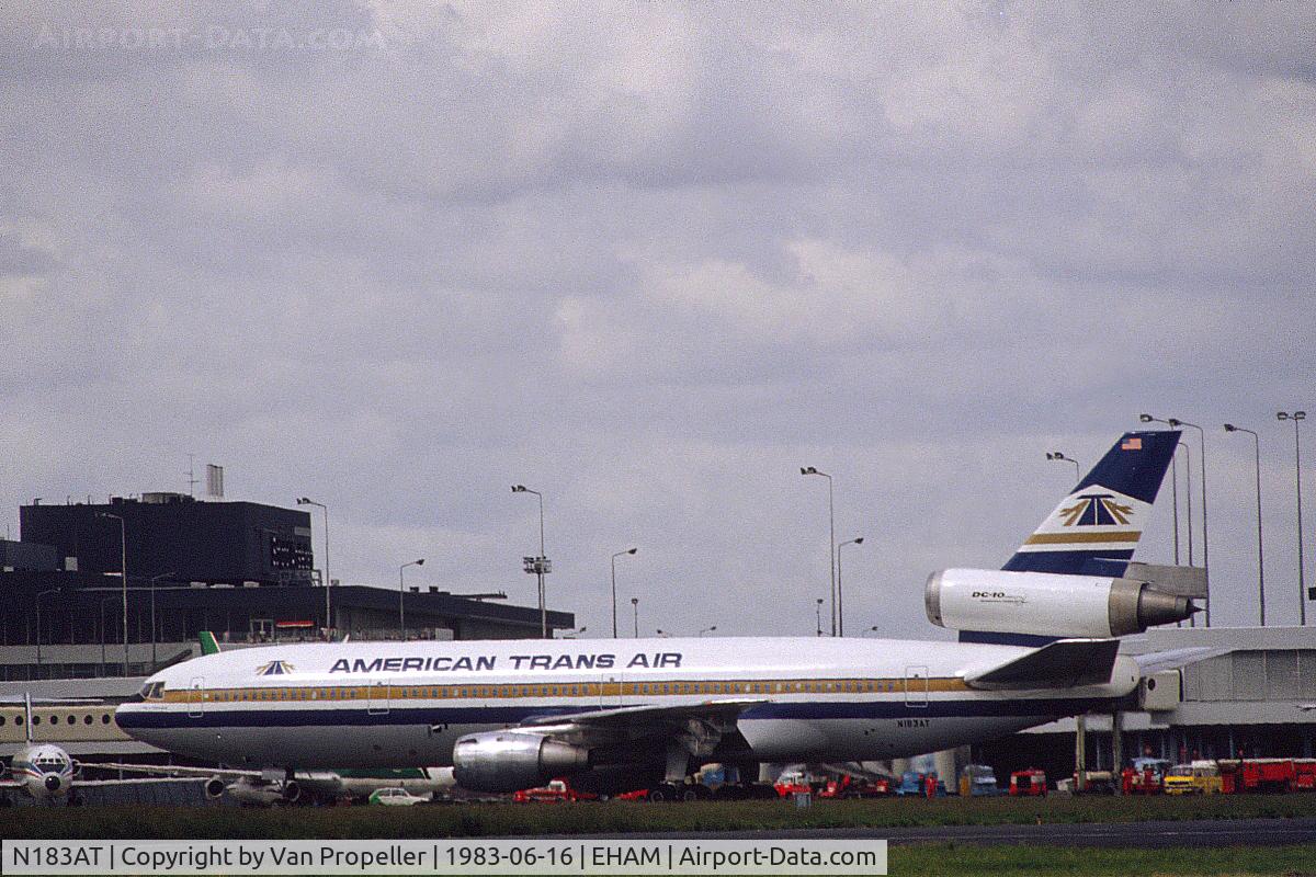 N183AT, 1971 Douglas DC-10-10 C/N 46501, American Trans Air DC-10-10 taxiing at Schiphol airport, the Netherlands, 1983