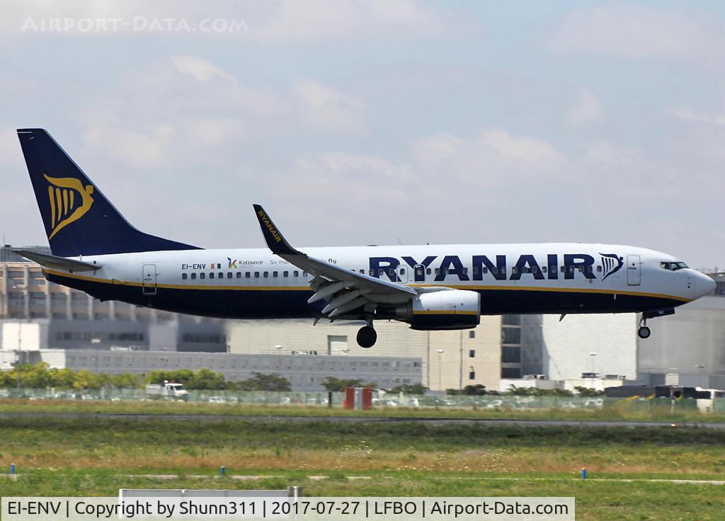 EI-ENV, 2010 Boeing 737-8AS C/N 35039, Landing rwy 32R with additional 'Katowice' stickers...