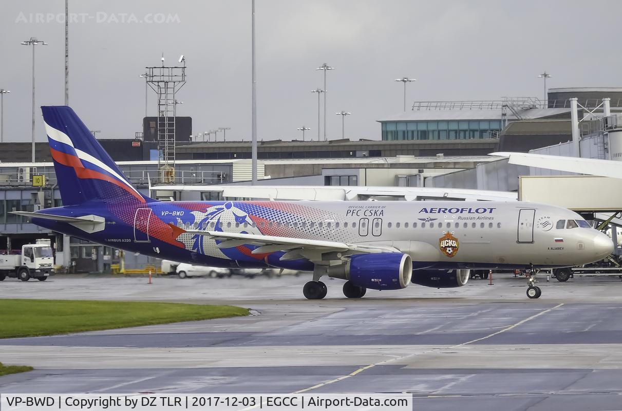 VP-BWD, 2003 Airbus A320-214 C/N 2116, LEAVING MAN EGCC AFTER DROPPING CSK MOSCOW FOOTBALL TEAM OFF TO PLAY MANCHESTER UNITED AT OLD TRAFFORD