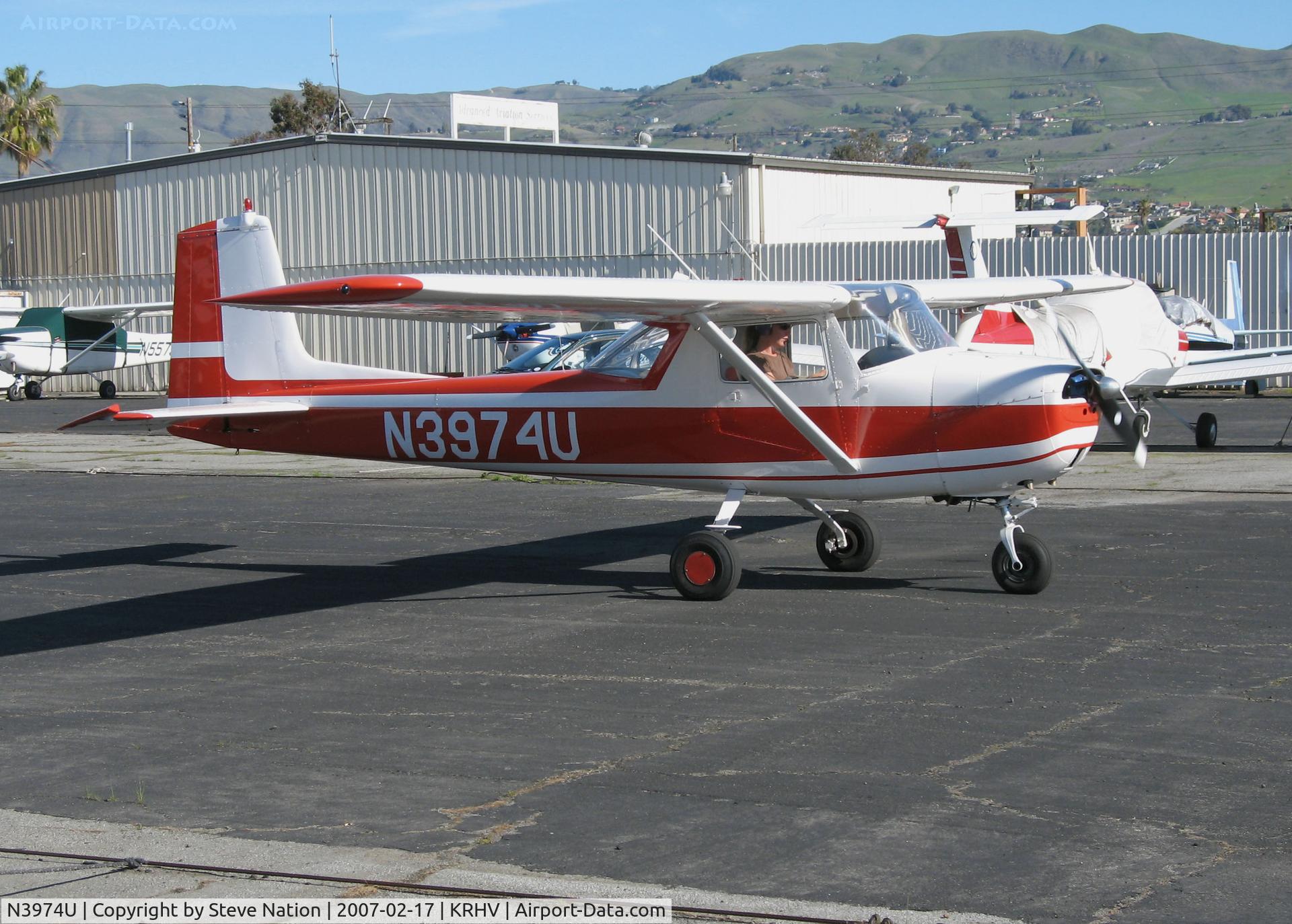 N3974U, 1965 Cessna 150E C/N 15061374, Locally-based 1965 Cessna 150E running up engine @ Reid-Hillview Airport, San Jose, CA (to private owner in morristown, AZ 2008-05-30)