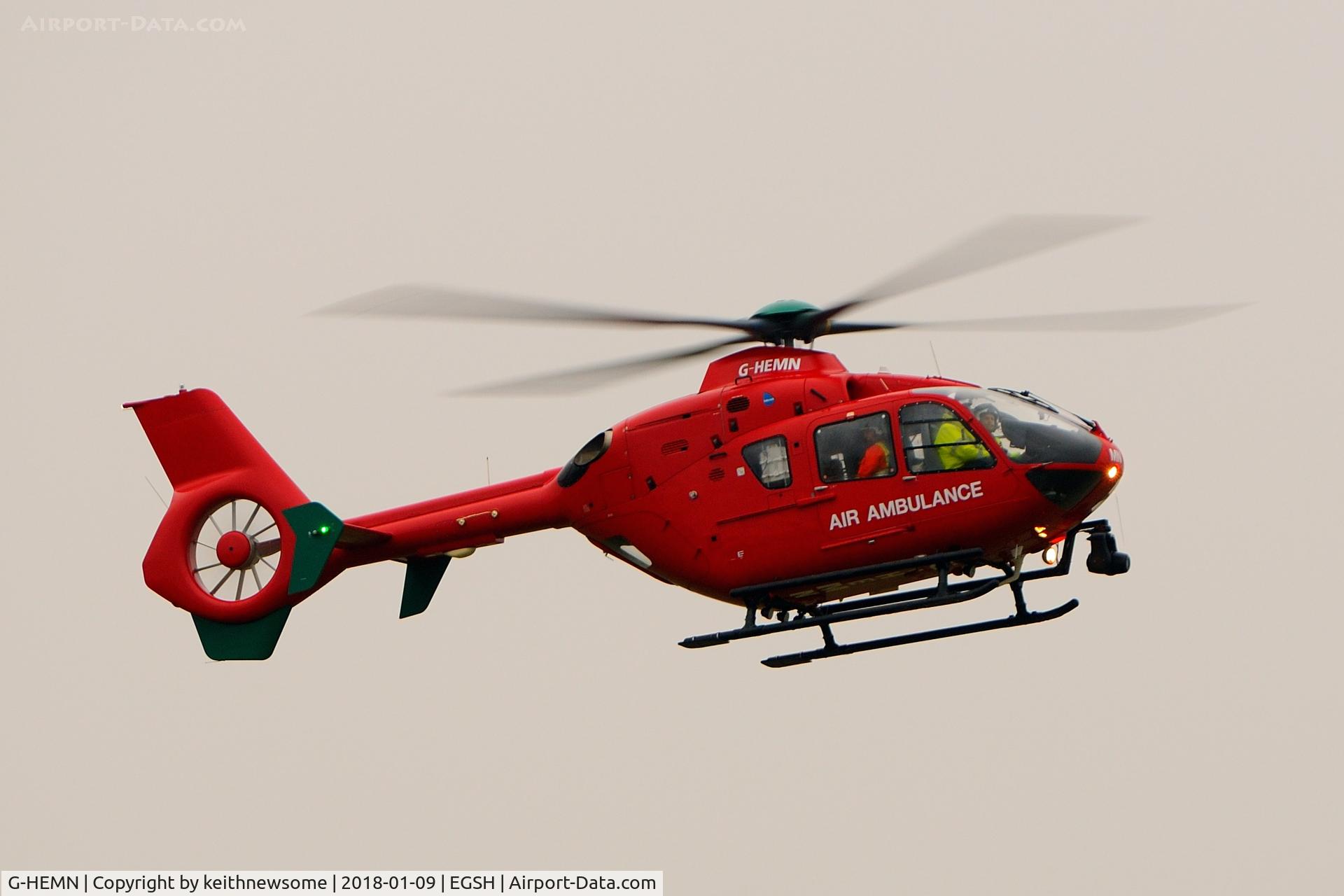 G-HEMN, 2012 Eurocopter EC-135T-2+ C/N 1070, Landing in grey conditions.