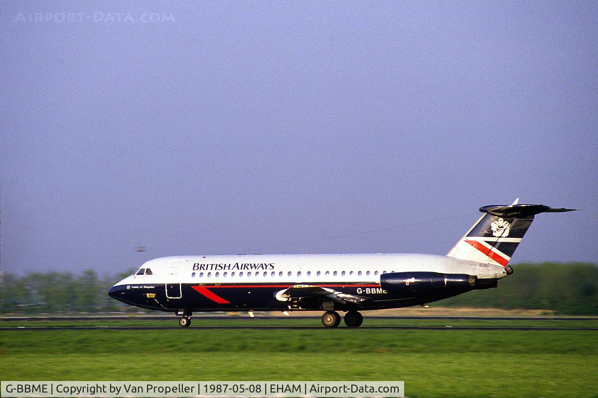 G-BBME, 1966 BAC 111-401AK One-Eleven C/N BAC.066, British Airways BAC One-Eleven 401AK taking off from Schiphol airport, the Netherlands, 1987