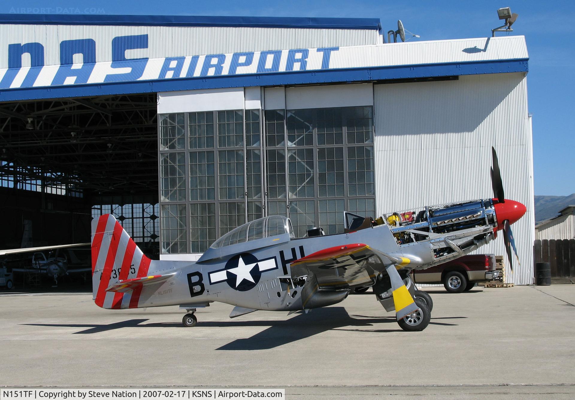 N151TF, 1944 North American P-51D Mustang C/N 122-31591 (44-63865), 1944 North American P-51D as NL151TF in the sun for maintenance with engine cowling removed @ Salinas Municipal Airport, CA (this is ex-USAAC 44-63865 with code B-HL)