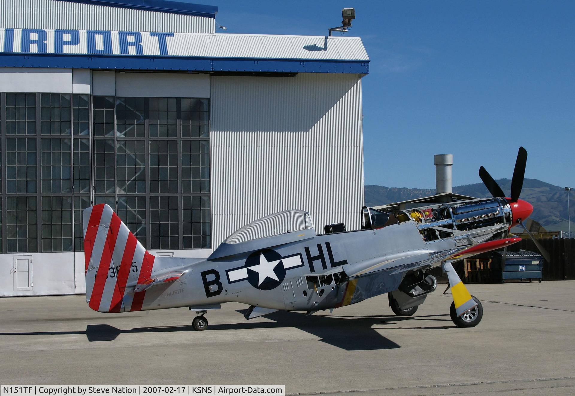 N151TF, 1944 North American P-51D Mustang C/N 122-31591 (44-63865), 1944 North American P-51D as NL151TF in the sun for maintenance with engine cowling removed @ Salinas Municipal Airport, CA (this is ex-USAAC 44-63865 with code B-HL)