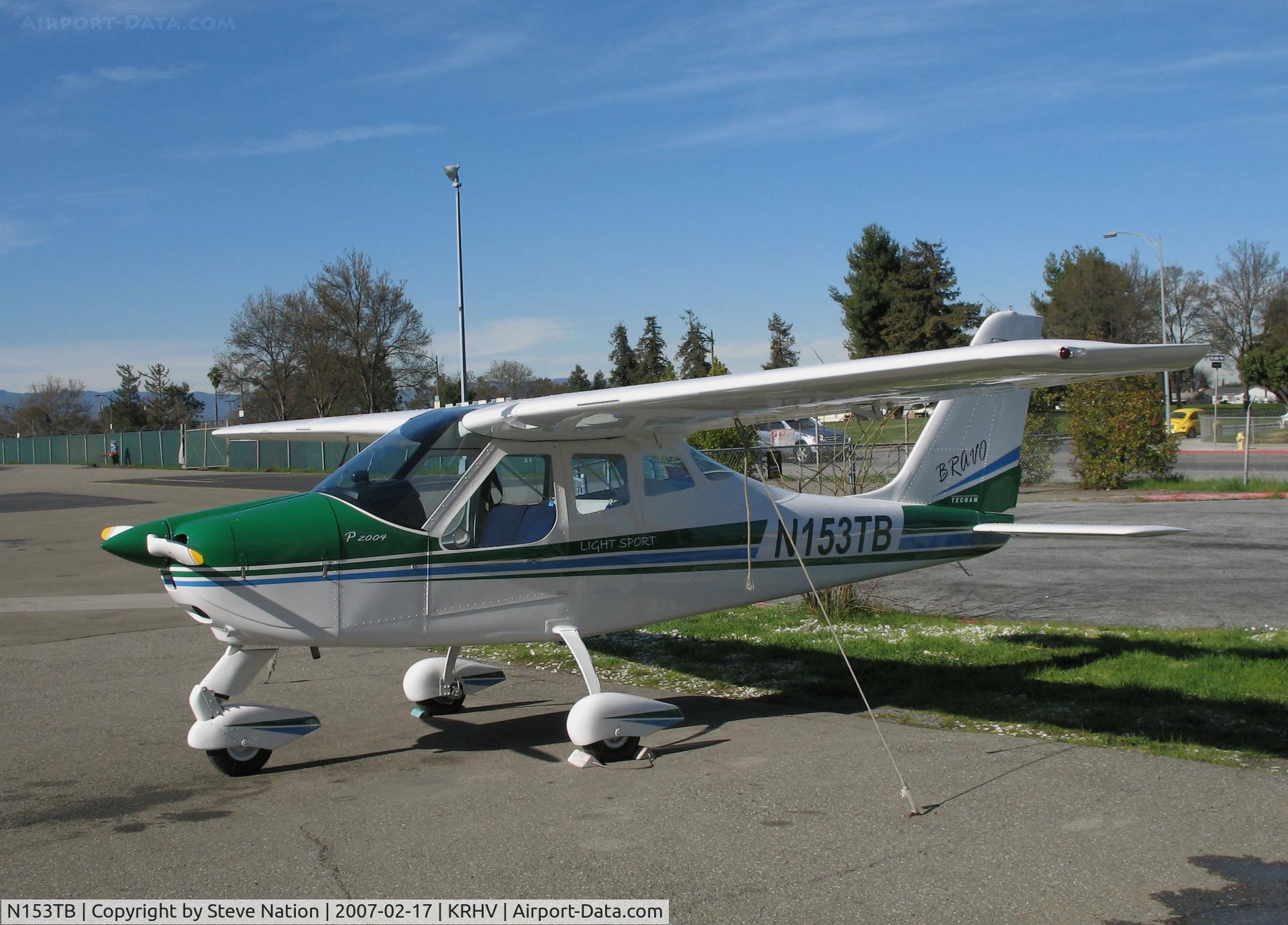 N153TB, 2006 Tecnam P-2004 Bravo C/N 081, Locally-based 2006 Tecnam P-2004 Bravo on ramp @ Reid-Hillview Airport, San Jose, CA (to new owner 2009-07-13 and subsequently seriously damaged on 2011-11-11 at Carlsbad, CA when pilot lost control on go around and struck parked helicopter. Pilot OK