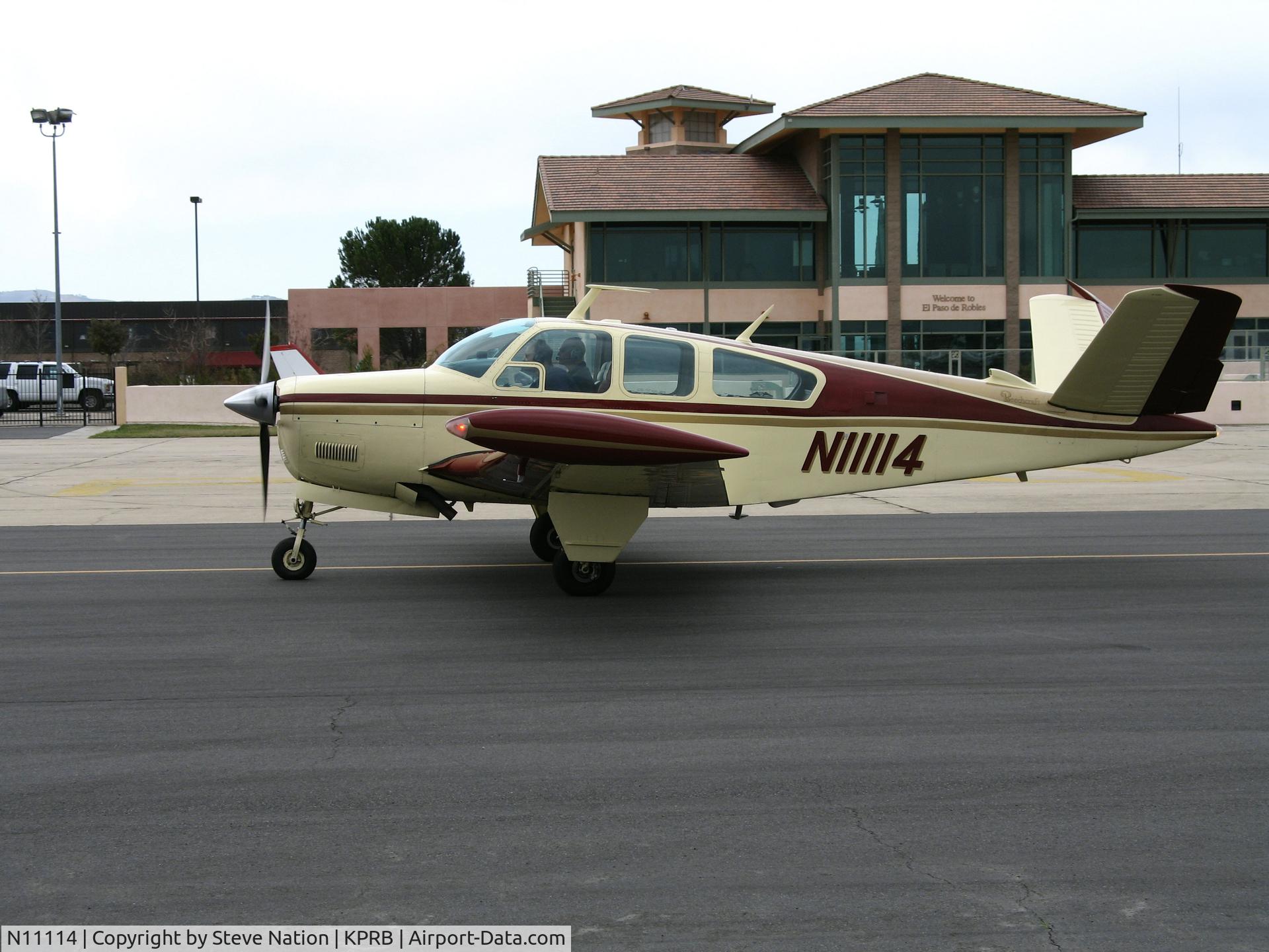 N11114, 1968 Beech V35A Bonanza C/N D-8901, 1968 Beech V35A taxiing past General Aviation Terminal @ Paso Robles Municipal Airport, CA