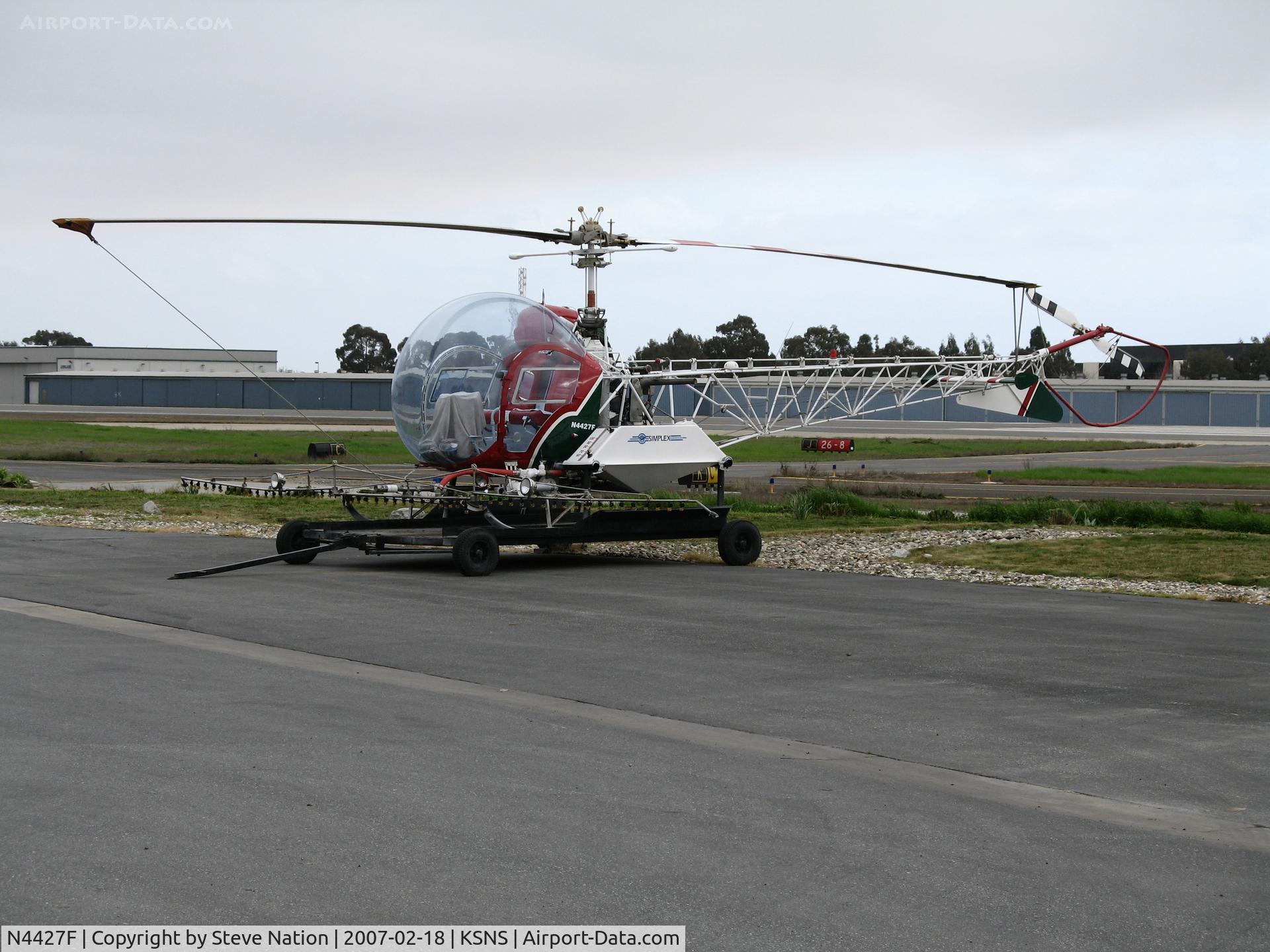 N4427F, 1970 Bell 47G-5 C/N 7971, Locally-based Gomes Farm Air 1970 Bell 47G-5 sprayer with Simplex titles @ Salinas Municipal Airport, CA