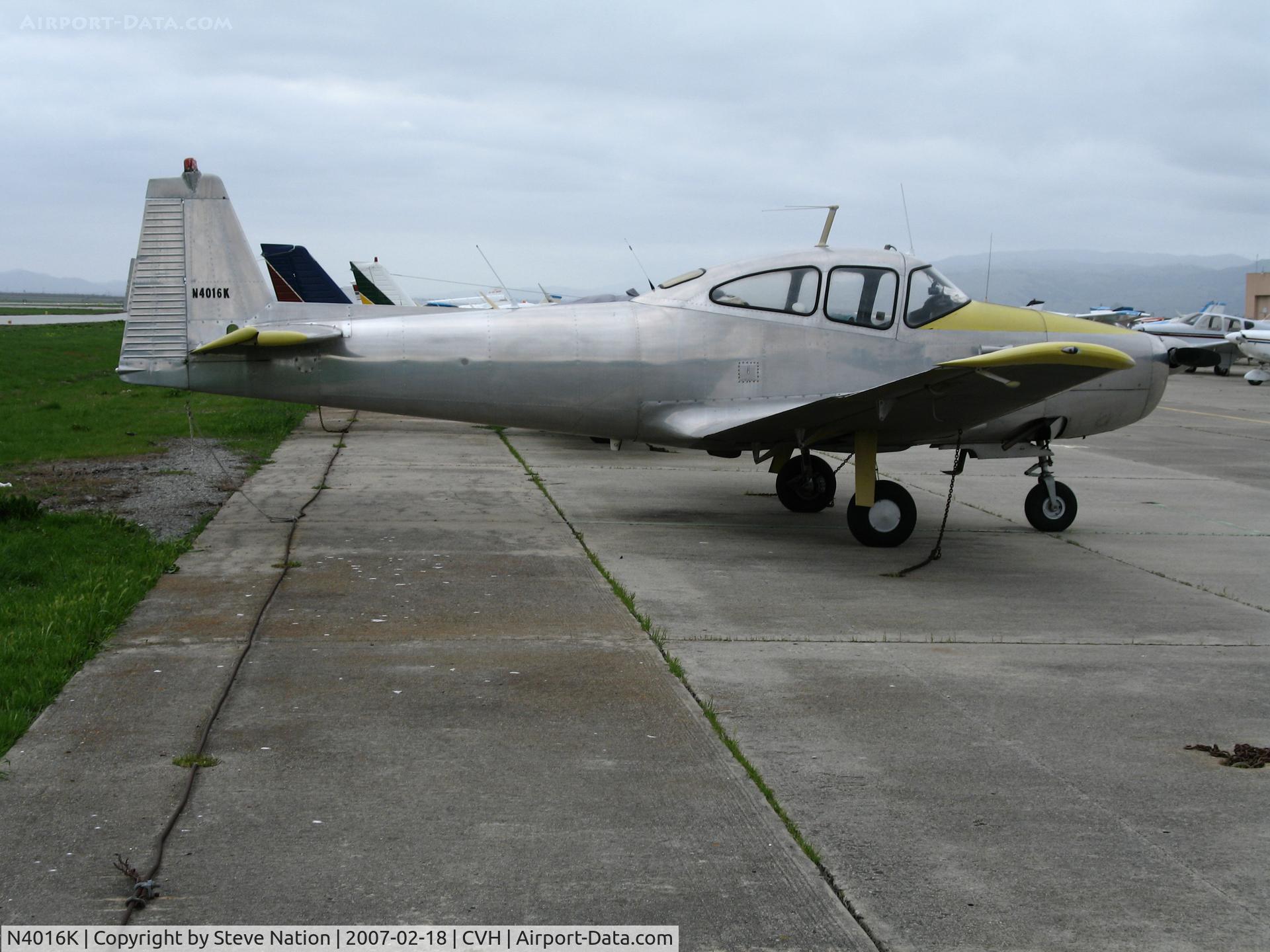 N4016K, 1947 North American Navion (NA-145) C/N NAV-4-1016, 1947 North American Navion with yellow trim and aluminum fuselage @ Hollister Municipal Airport, CA