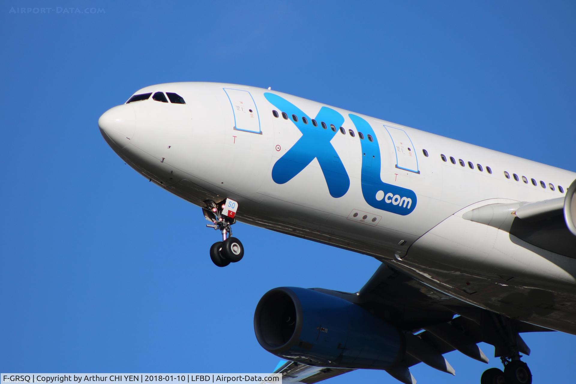 F-GRSQ, 2002 Airbus A330-243 C/N 501, XL Airways A330, flight SE1249 from Fort-de-France.