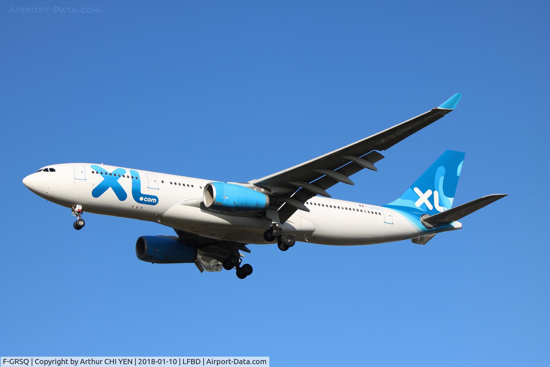 F-GRSQ, 2002 Airbus A330-243 C/N 501, XL Airways A330, flight SE1249 from Fort-de-France.