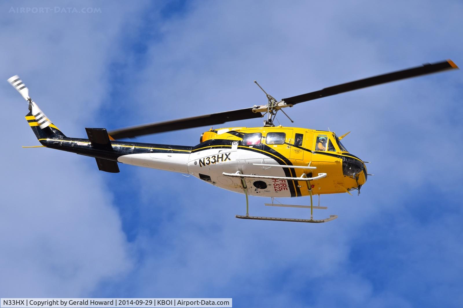 N33HX, 1976 Bell 205A-1 C/N 30235, Departing BOI.