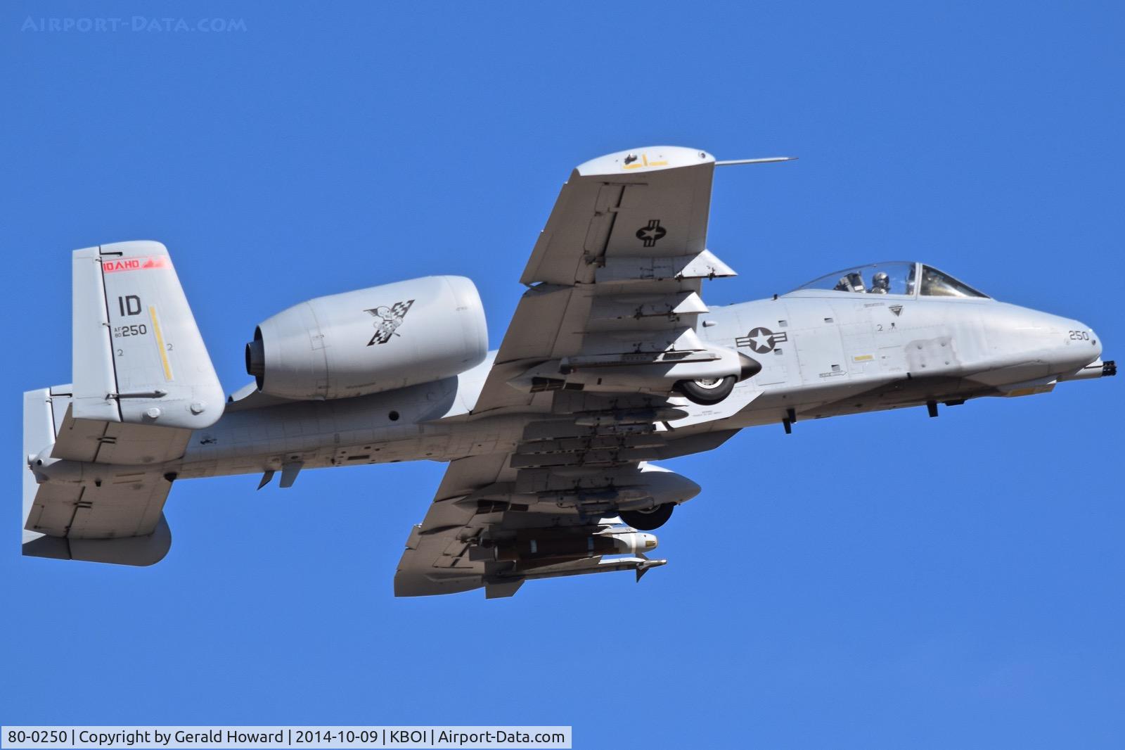 80-0250, 1980 Fairchild Republic A-10C Thunderbolt II C/N A10-0600, Departing RWY 10R.  190th Fighter Sq., 124th Fighter Wing, Idaho ANG.
