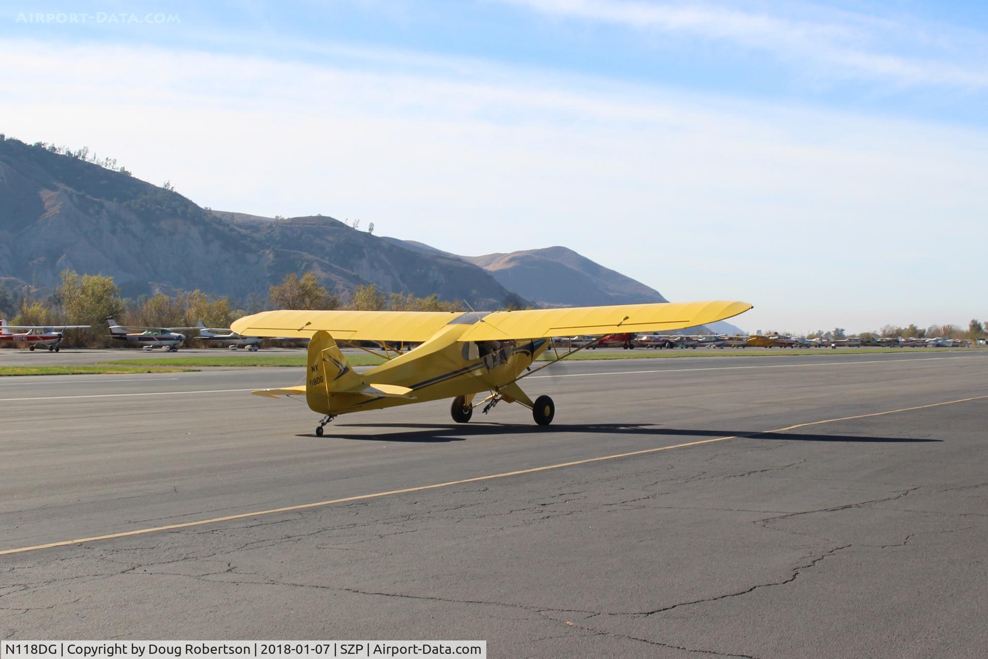 N118DG, 2008 Piper PA-18 Replica C/N 001, 2008 Ganzer XPA-18, Continental O-200 100 Hp, Experimental class, taxi