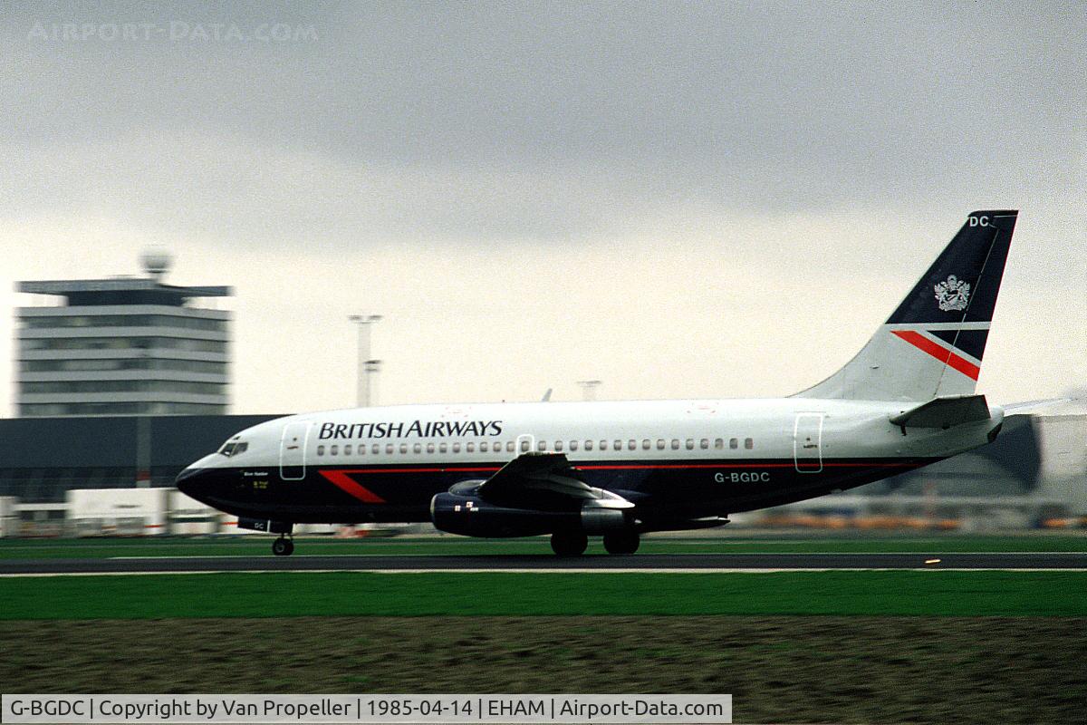 G-BGDC, 1979 Boeing 737-236 C/N 21792, British Airways Boeing 737-236 taking off from Schiphol airport, 1985