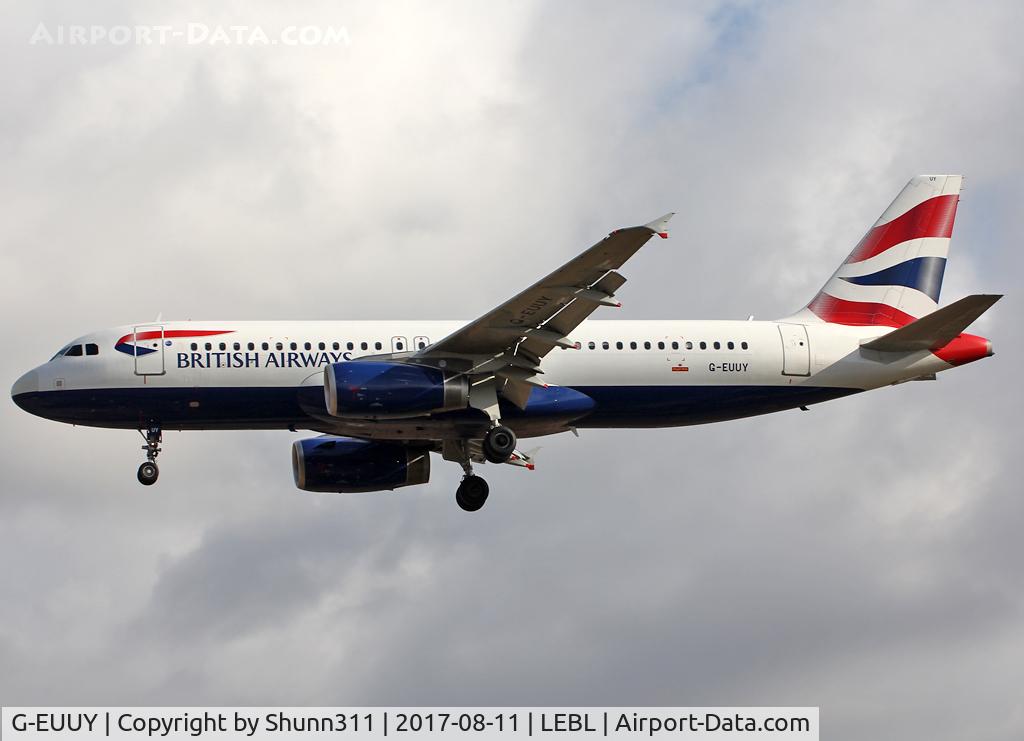 G-EUUY, 2008 Airbus A320-232 C/N 3607, Landing rwy 25R