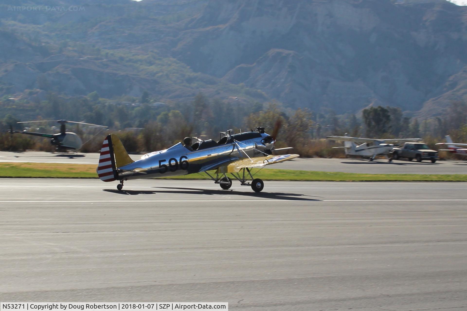 N53271, 1941 Ryan Aeronautical ST3KR C/N 1625, Ryan Aeronautical ST-3KR as PT-22, Kinner R5-540-1 160 Hp air-cooled 5 cylinder radial, landing roll Rwy 22