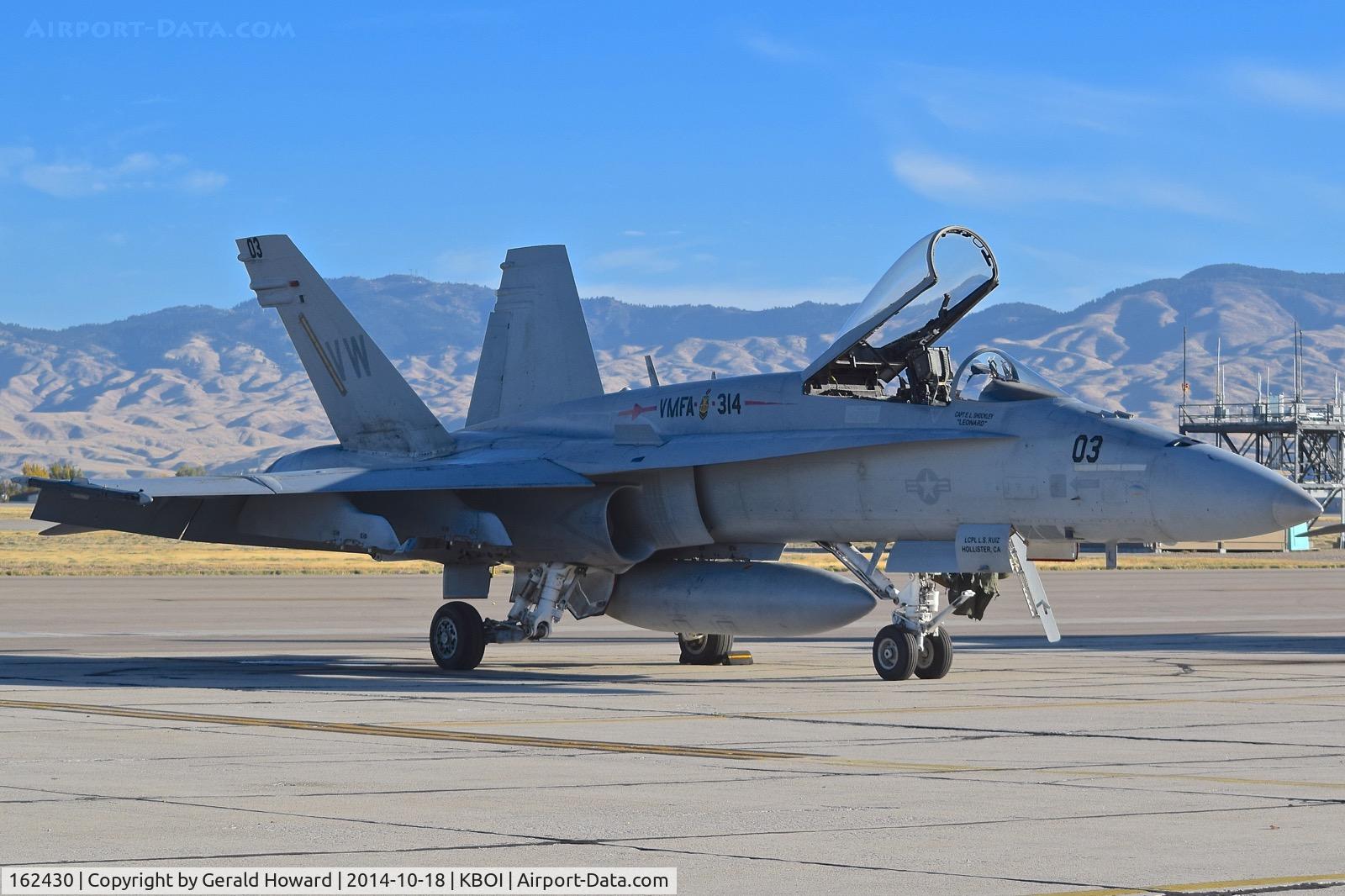 162430, McDonnell Douglas F/A-18A+ Hornet C/N 272/A218, parked on the sought GA ramp. VMFA-314 