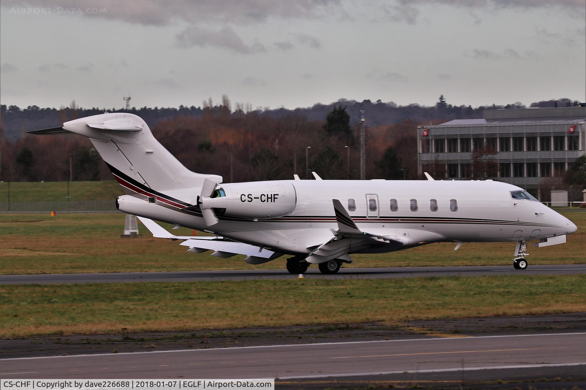 CS-CHF, 2017 Bombardier Challenger 350 (BD-100-1A10) C/N 20671, CS CHF - Netjets Bombardier landing on 06 at Farnborough