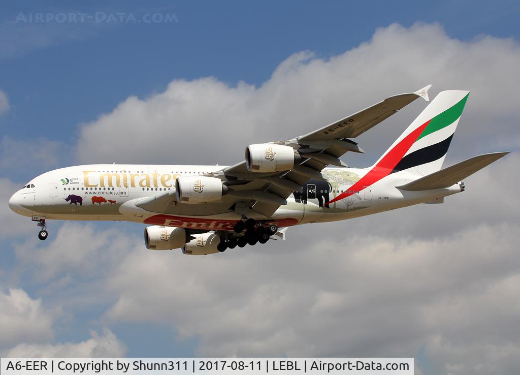 A6-EER, 2013 Airbus A380-861 C/N 139, Landing rwy 25R in Unites for Wildlife c/s