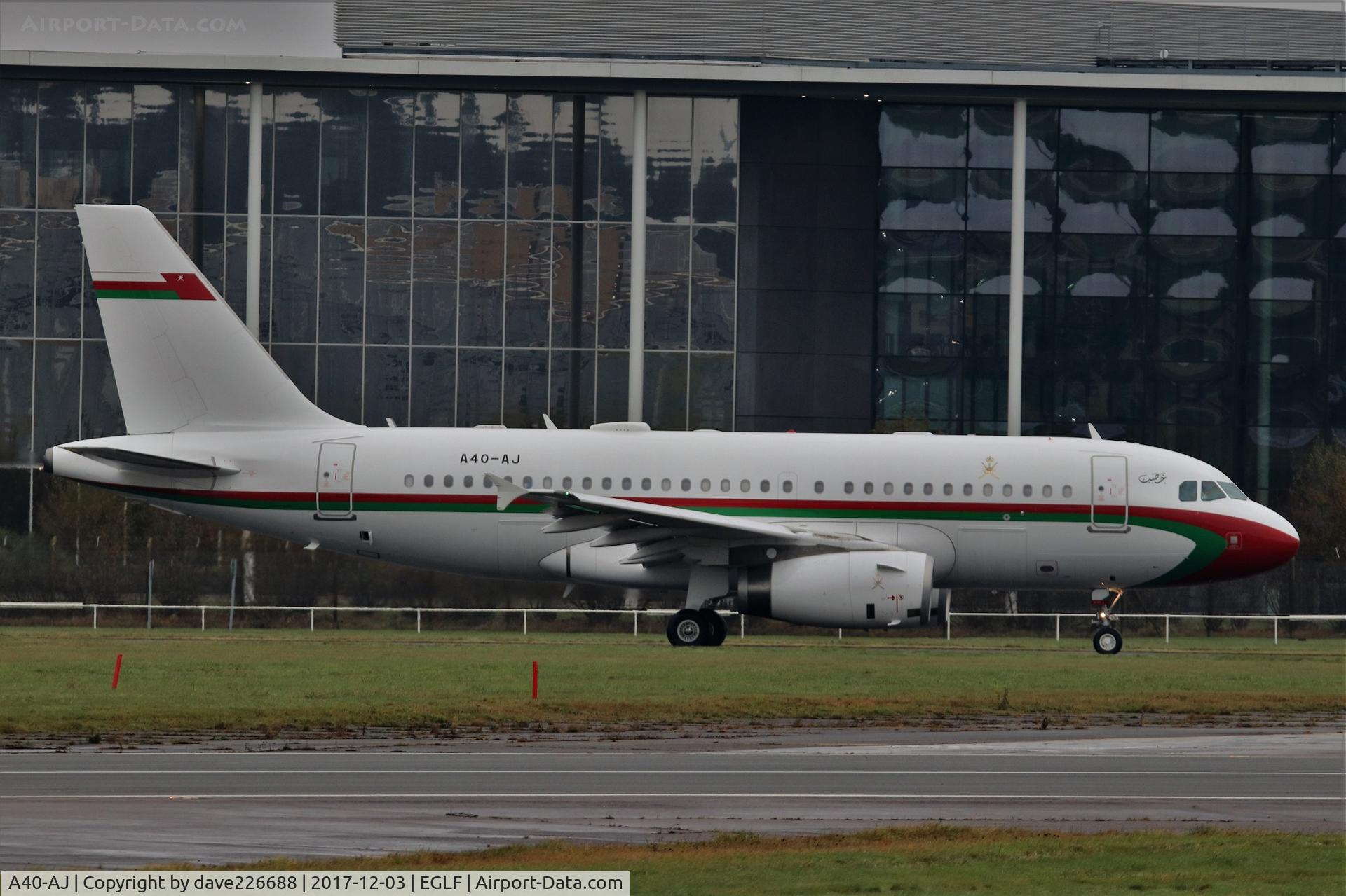 A4O-AJ, 2012 Airbus A319-133CJ C/N 4992, A40-Aj - Royal Flight of Oman  A319 133CJ taxing for takeoff on 24 at Farnborough