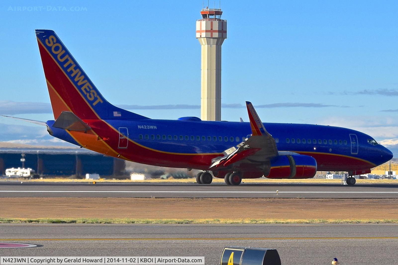 N423WN, 2002 Boeing 737-7H4 C/N 29827, Landing roll out on RWY 28R.