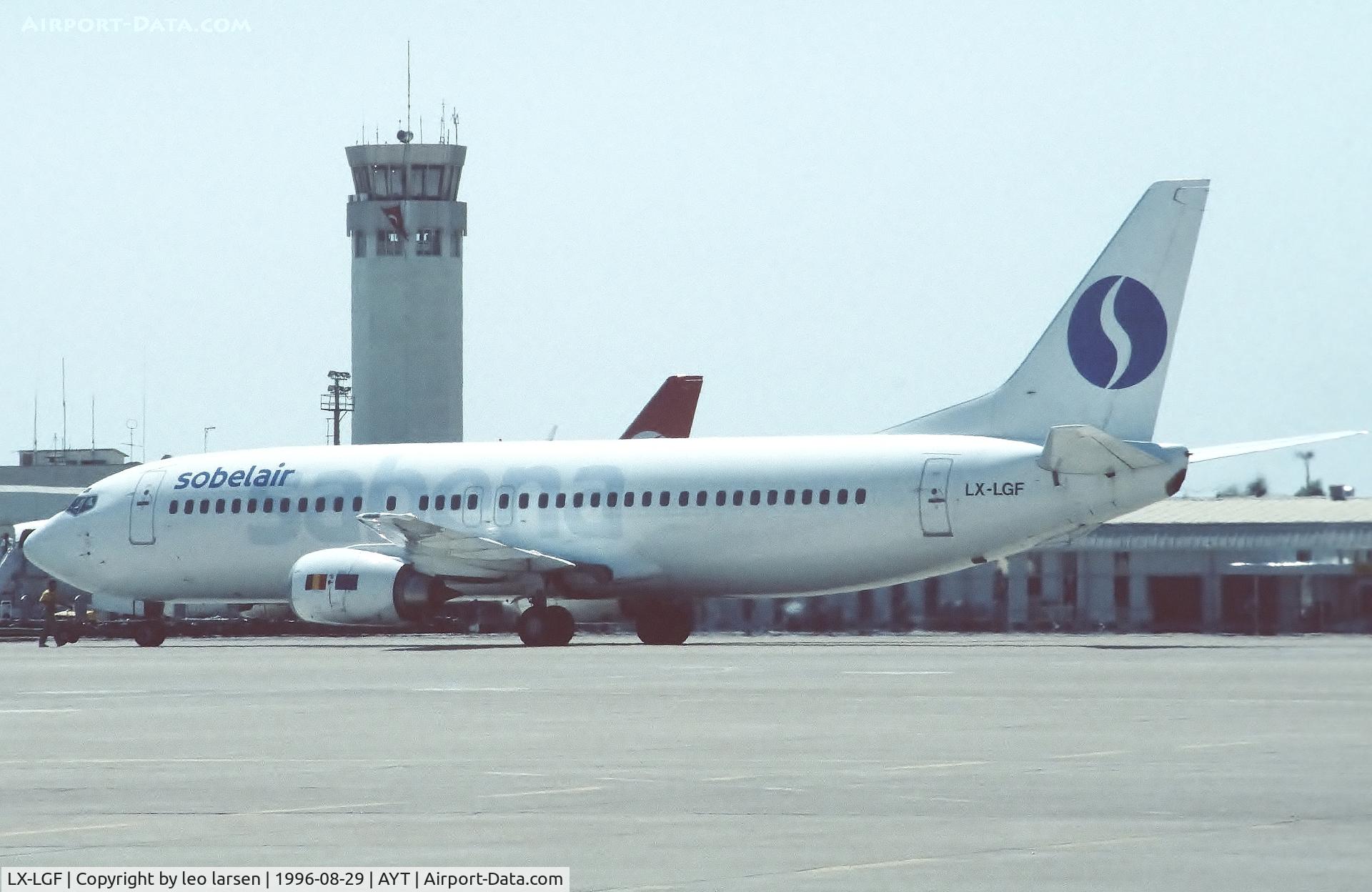 LX-LGF, 1992 Boeing 737-4C9 C/N 25429, Antalya 29.8.1996 Sobel Air c/s.
