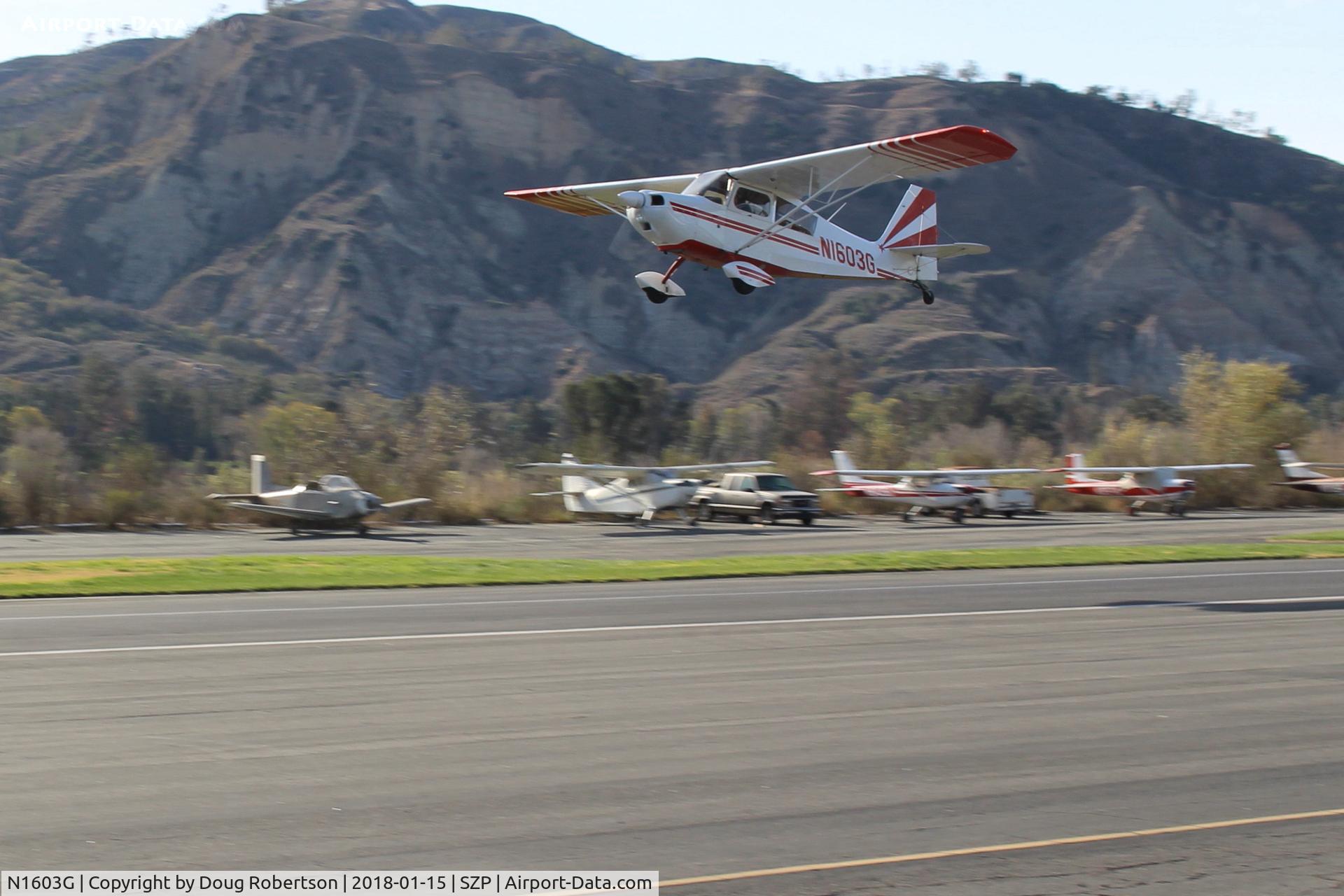 N1603G, 1968 Champion 7ECA Citabria C/N 609, 1968 Champion 7ECA CITABRIA, Lycoming O-320 150 Hp, takeoff climb Rwy 04