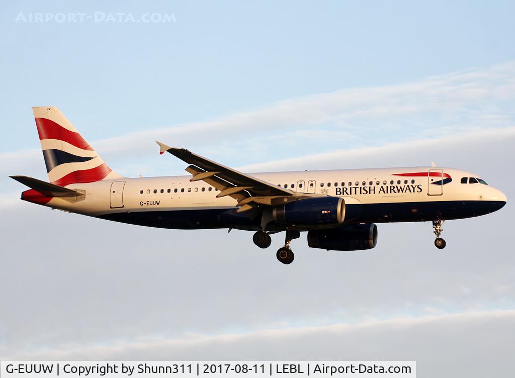 G-EUUW, 2008 Airbus A320-232 C/N 3499, Landing rwy 25R