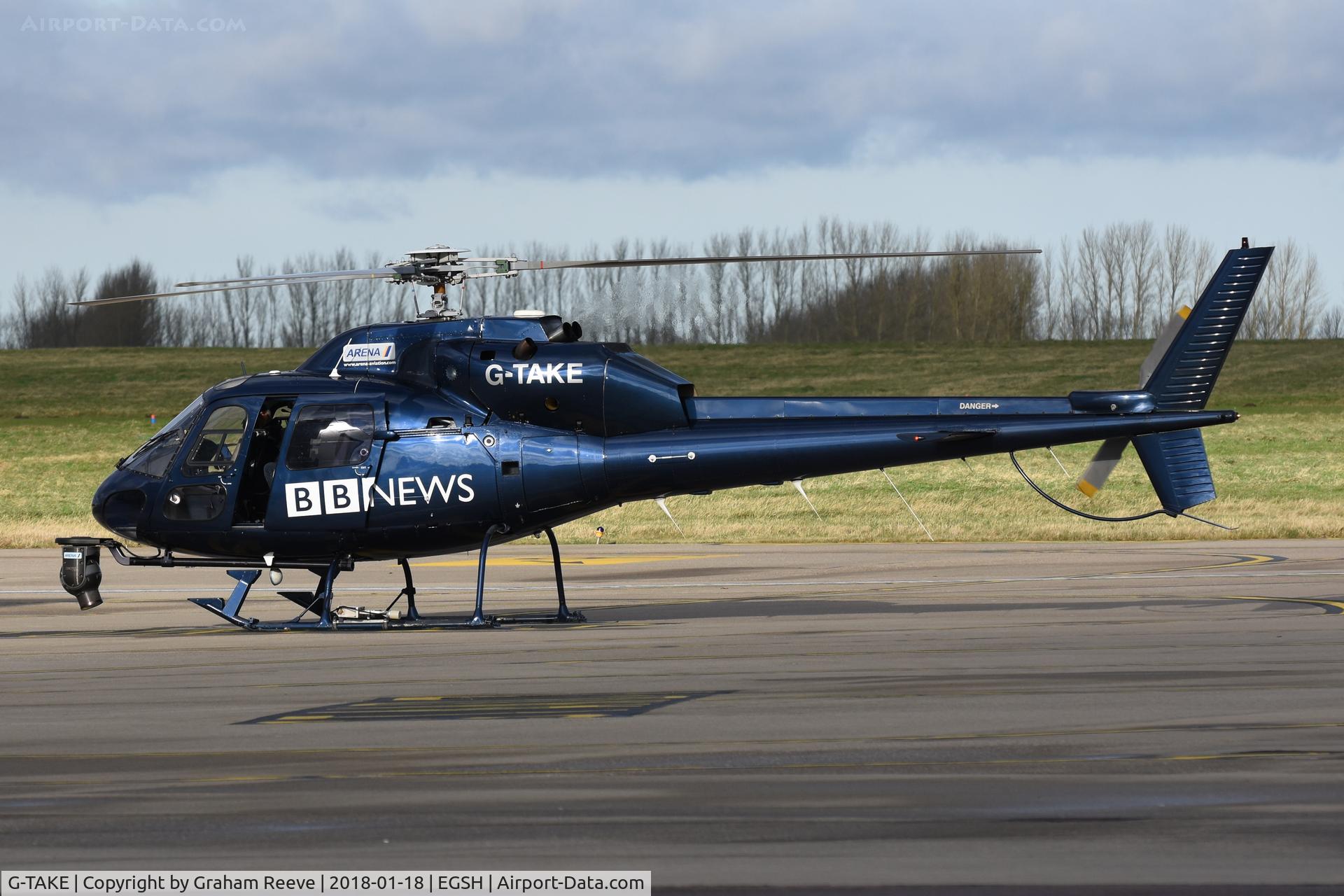 G-TAKE, 1981 Aerospatiale AS-355F-1 Ecureuil 2 C/N 5088, Just landed at Norwich.