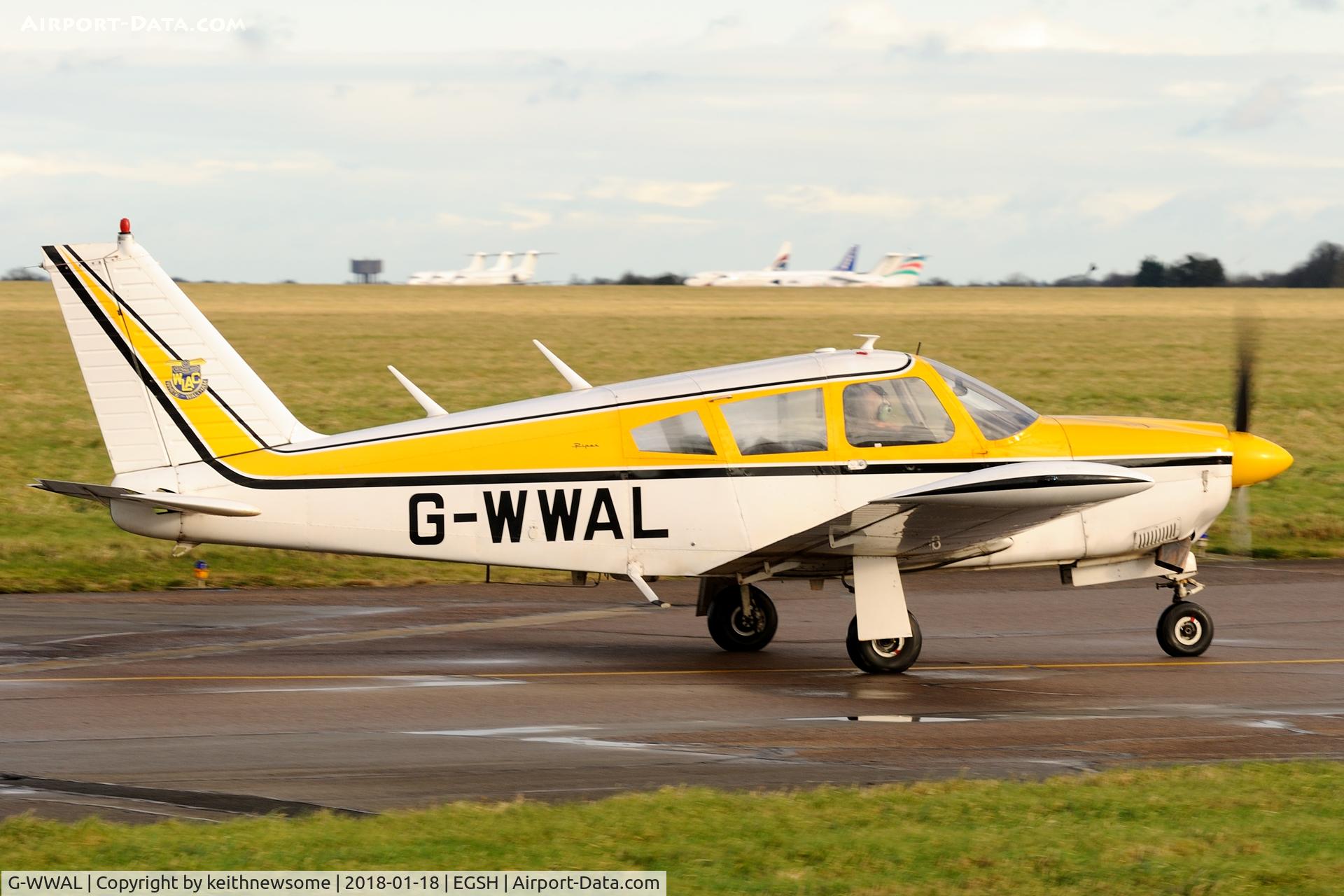 G-WWAL, 1968 Piper PA-28R-180 Cherokee Arrow C/N 28R-30461, Leaving Norwich for White Waltham.