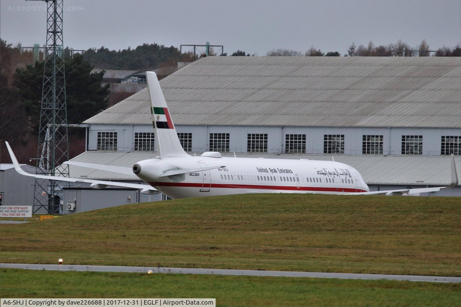 A6-SHJ, 2015 Airbus A320-232XL Prestige C/N 6659, A320 of Ruler's Flight Sharjah overnighting on new years eve 2017 at Farnborough