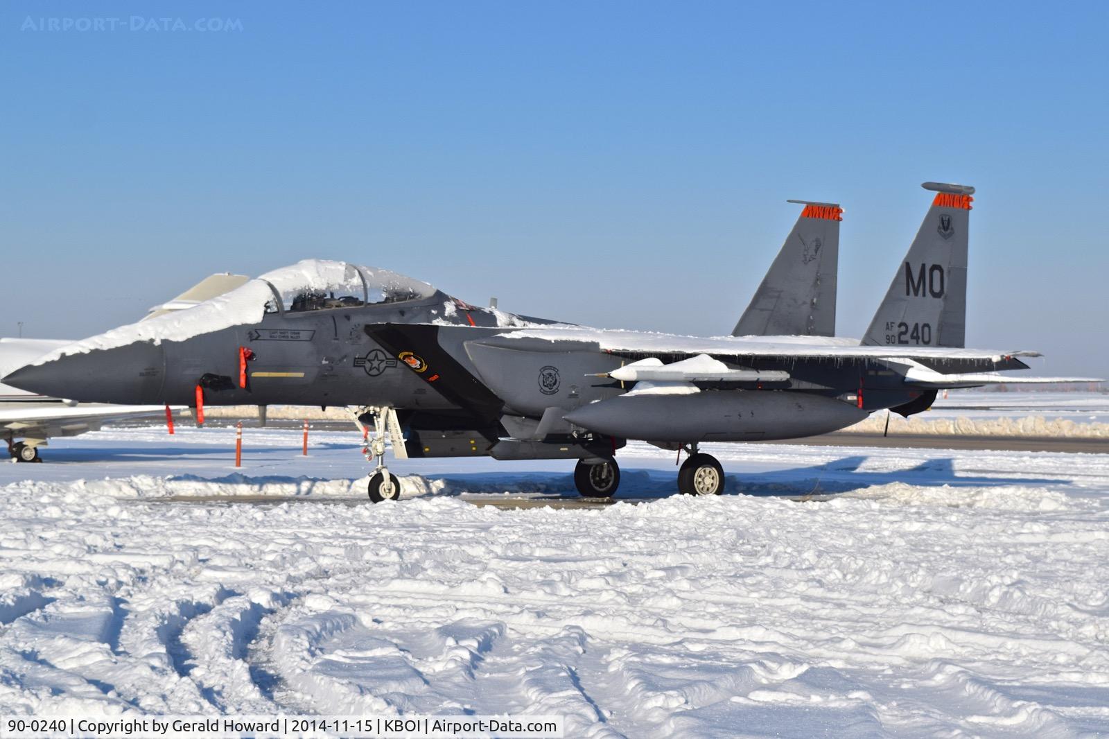 90-0240, 1990 McDonnell Douglas F-15E Strike Eagle C/N 1173/E143, Parked on the south GA ramp.  391st Fighter Sq.“Bold Tigers”, 366th Fighter Wing, Mountain Home AFB, Idaho.
