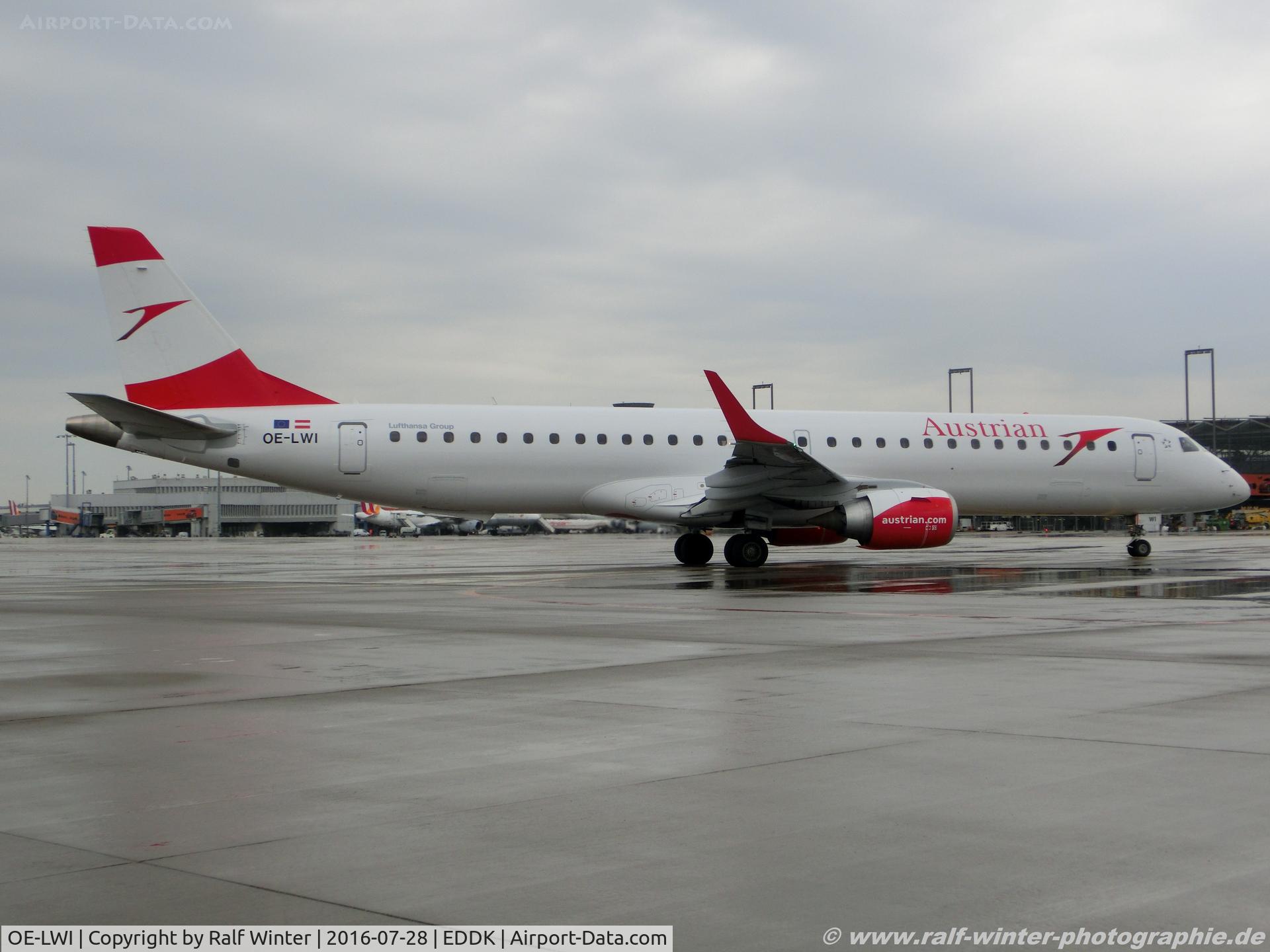 OE-LWI, 2011 Embraer 195LR (ERJ-190-200LR) C/N 19000500, Embraer ERJ-195LR 190-200LR - AUA OS Austrian Airlines - 19000500 - OE-LWI - 28.07.2016 - CGN