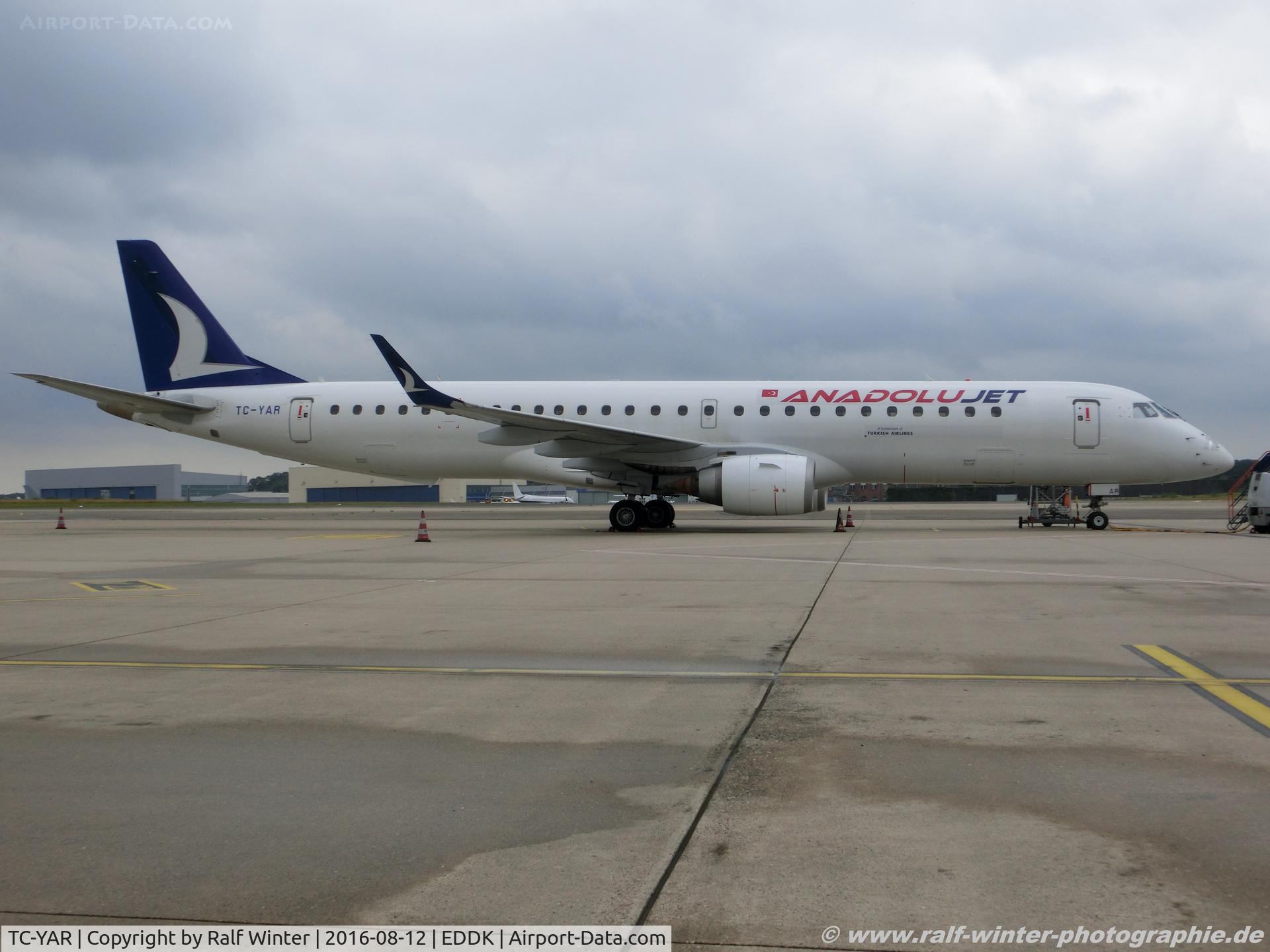 TC-YAR, 2007 Embraer 195LR (ERJ-190-200LR) C/N 19000093, Embraer ERJ-195LR 190-200LR - TK THY AnadoluJet opby Bora Jet - 19000093 - TC-YAR - 12.08.2016 - CGN