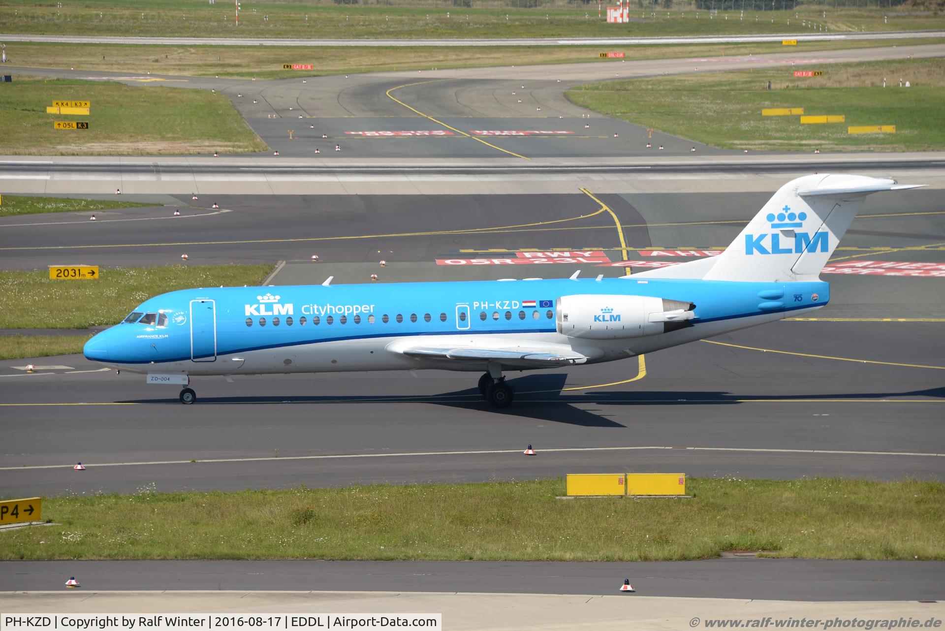 PH-KZD, 1997 Fokker 70 (F-28-0070) C/N 11582, Fokker 70 F28-0070 - WA KLC KLM CityHopper - 11582 - PH-KZD - 17.08.2016 - DUS