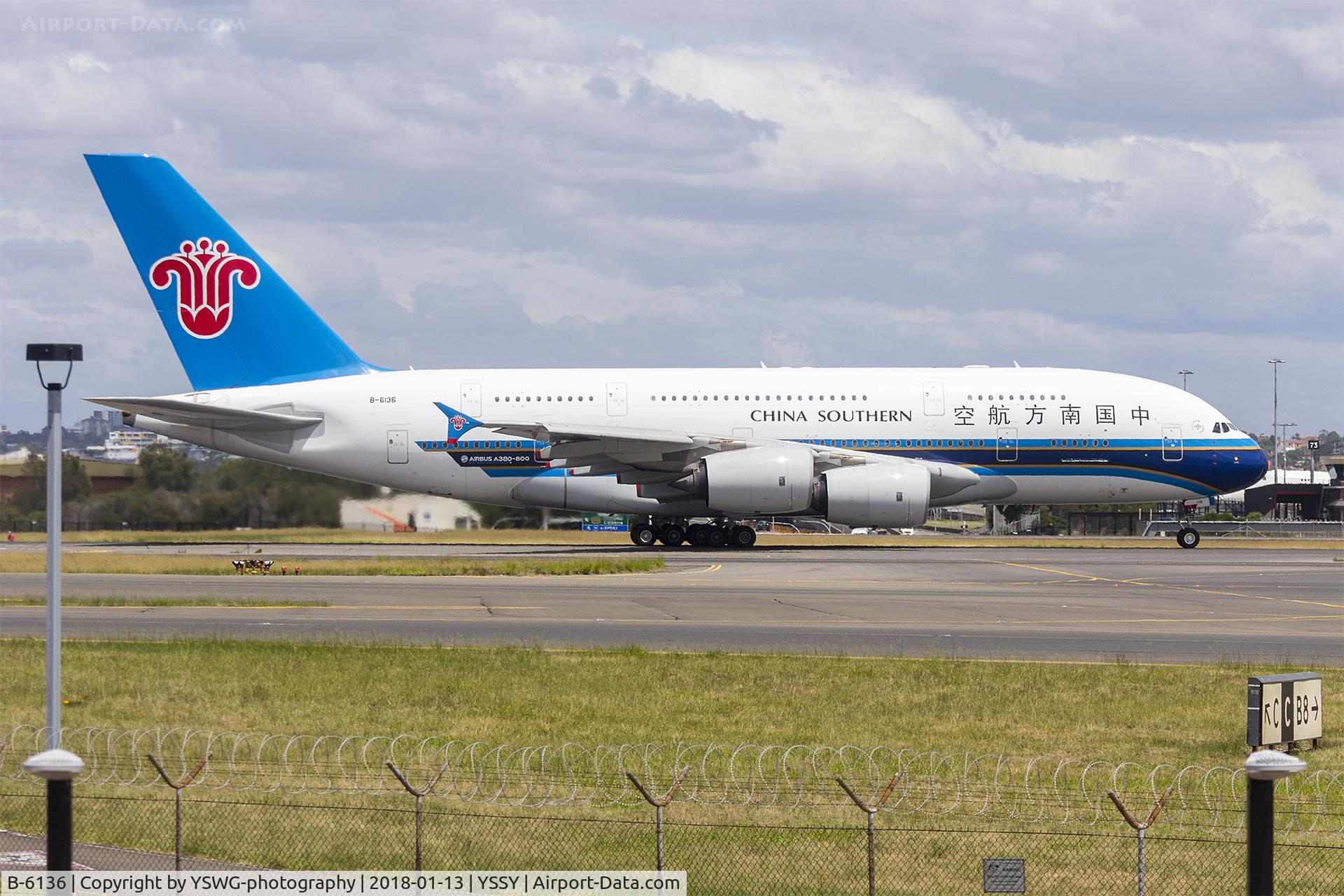 B-6136, 2011 Airbus A380-841 C/N 031, China Southern Airlines (B-6136) Airbus A380-841 departing Sydney Airport