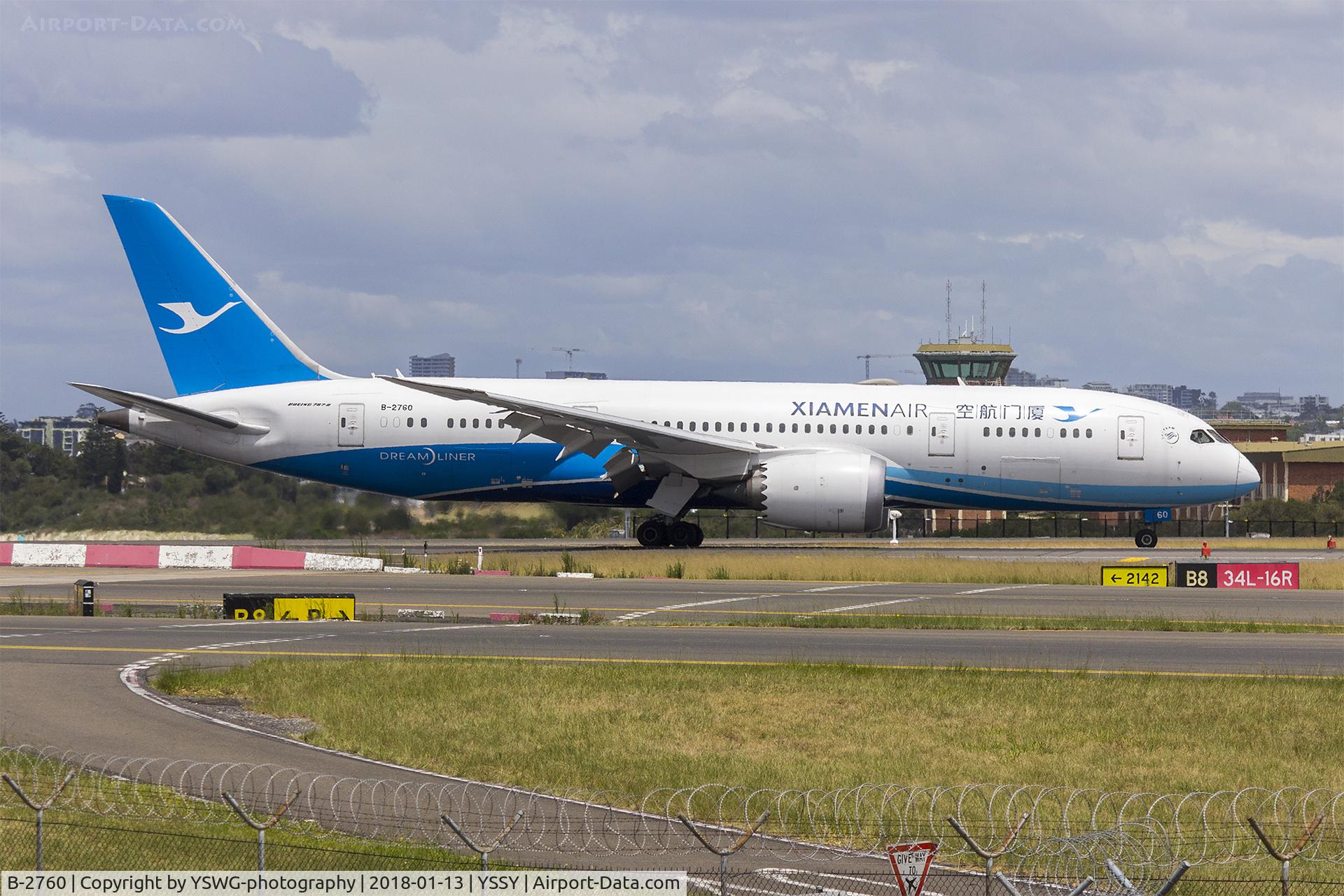 B-2760, 2015 Boeing 787-8 Dreamliner C/N 41540, Xiamen Airlines (B-2760) Boeing 787-8 Dreamliner arriving at Sydney Airport.