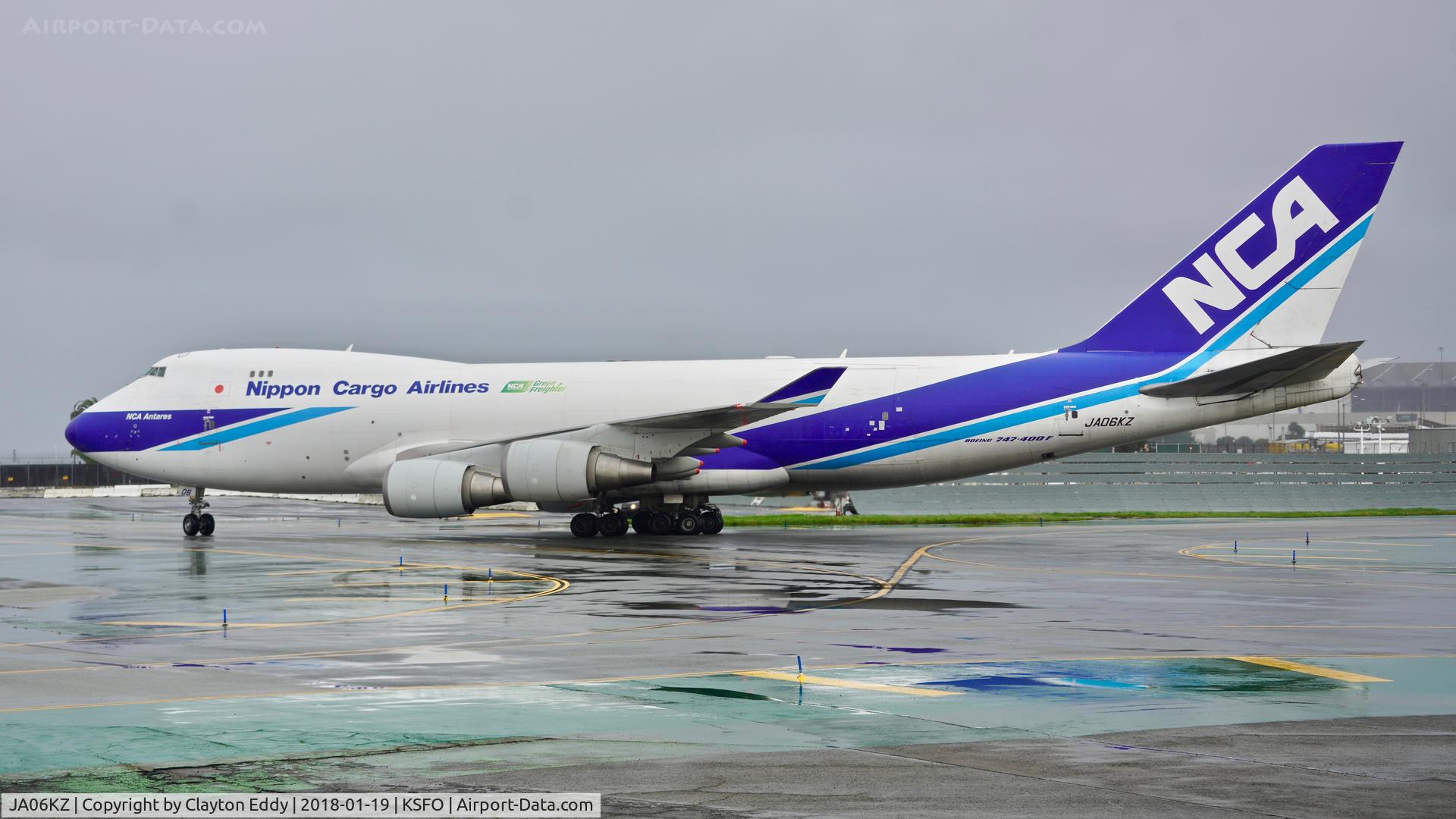 JA06KZ, 2007 Boeing 747-4KZF SCD C/N 36133, Rainy SFO day. 2018.