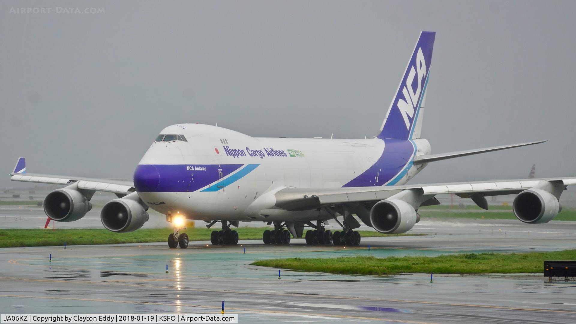 JA06KZ, 2007 Boeing 747-4KZF SCD C/N 36133, Landing on a rainy SFO day. 2018.