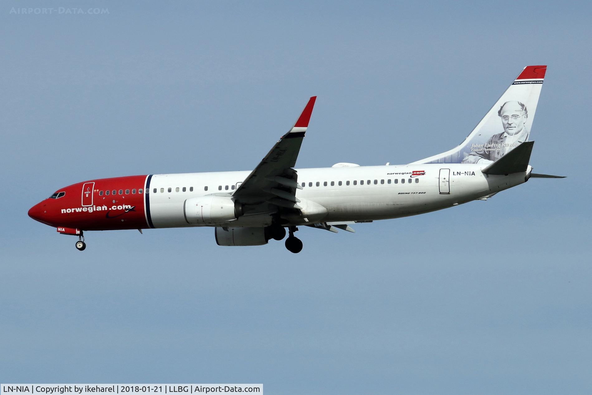 LN-NIA, 2012 Boeing 737-8JP C/N 39444, Norwegian landing from Stockholm. Portrait of Joban Ludvig runeberg, a lyric & poet, depicted on the tail.