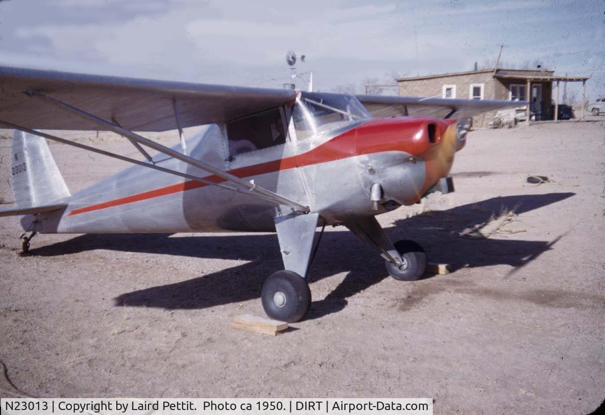 N23013, 1946 Luscombe 8A C/N 2541, This was the pre-Silvair (1939 design) Luscombe w/ fabric wings.   Great plane; light.  ...Ford model A fuel guage on rear wall of cockpit.   Restored it; flew it several years in the late '40s.
Laird Pettit  Phoenix, AZ  85018