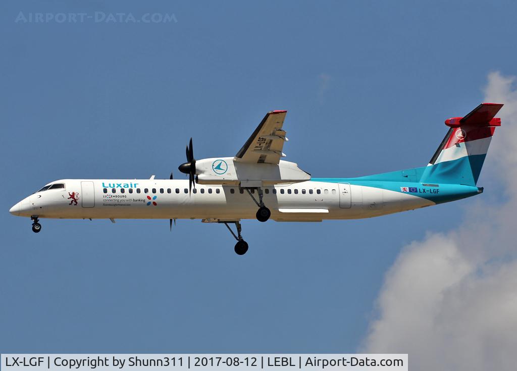 LX-LGF, 2011 De Havilland Canada DHC-8-402Q Dash 8 C/N 4349, Landing rwy 25 with modified new titles...