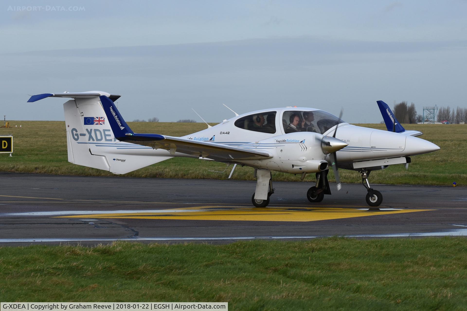 G-XDEA, 2006 Diamond DA-42 Twin Star C/N 42.AC012, Departing from Norwich.