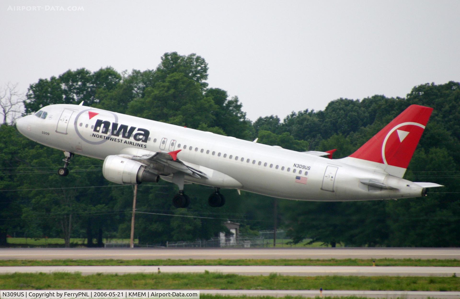 N309US, 1990 Airbus A320-211 C/N 118, Northwest A320 lifting-off from MEM