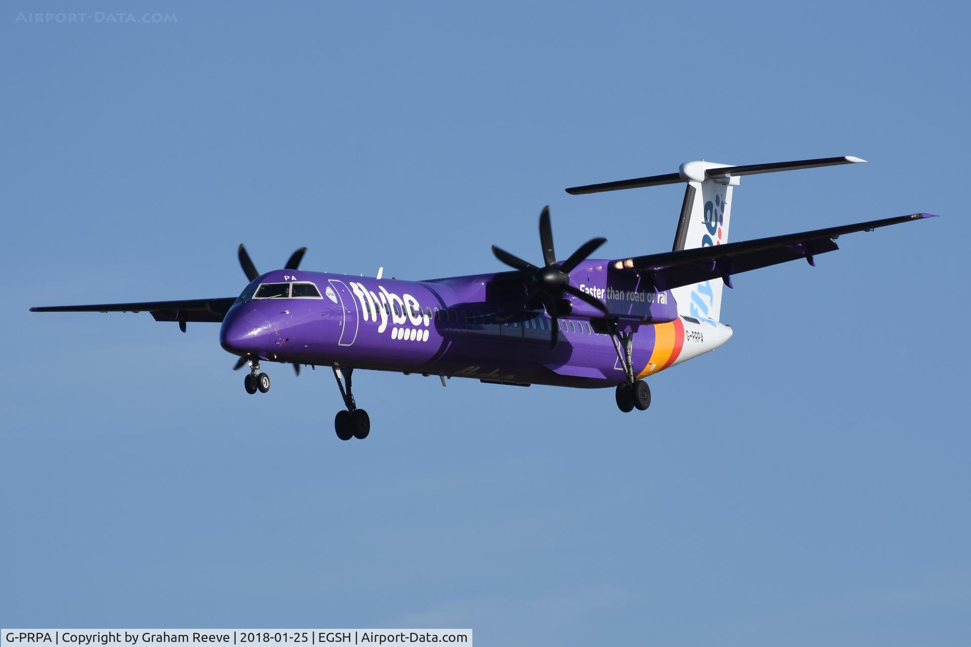 G-PRPA, 2008 De Havilland Canada DHC-8-402 Dash 8 C/N 4187, Landing at Norwich.