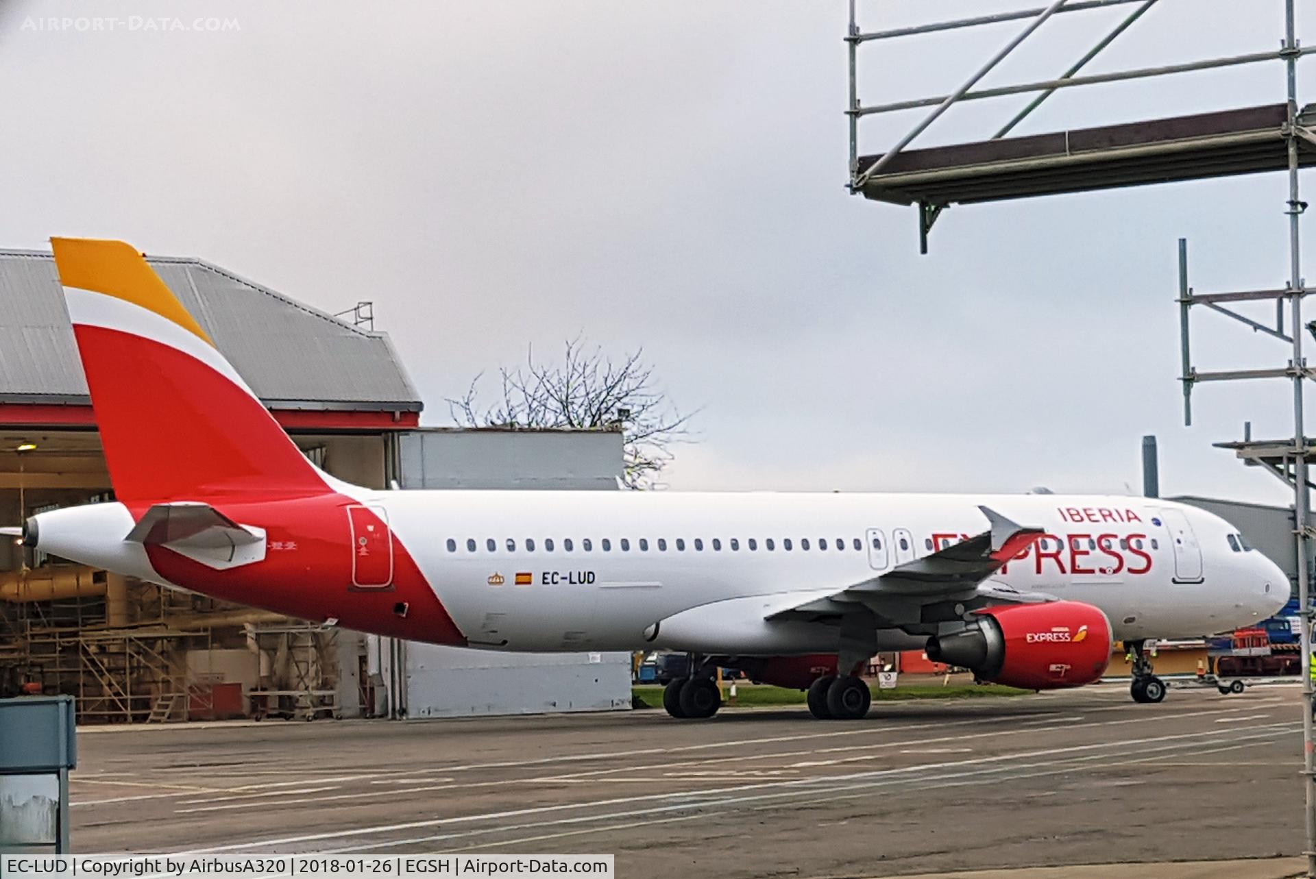 EC-LUD, 1999 Airbus A320-214 C/N 1067, Rolling out of Air Livery hangar following repaint into the current Iberia Express livery