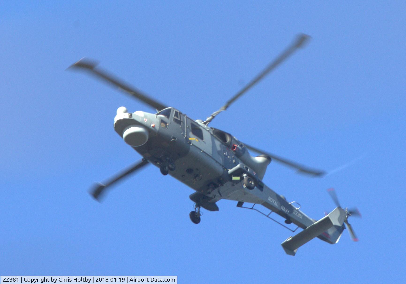ZZ381, AgustaWestland AW-159 Wildcat HMA.2 C/N 500, Low over Cornmill Meadows, Waltham Abbey, Essex